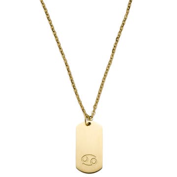 Zodiac | Gold-Tone Cancer Star Sign Dog Tag Cable Chain Necklace