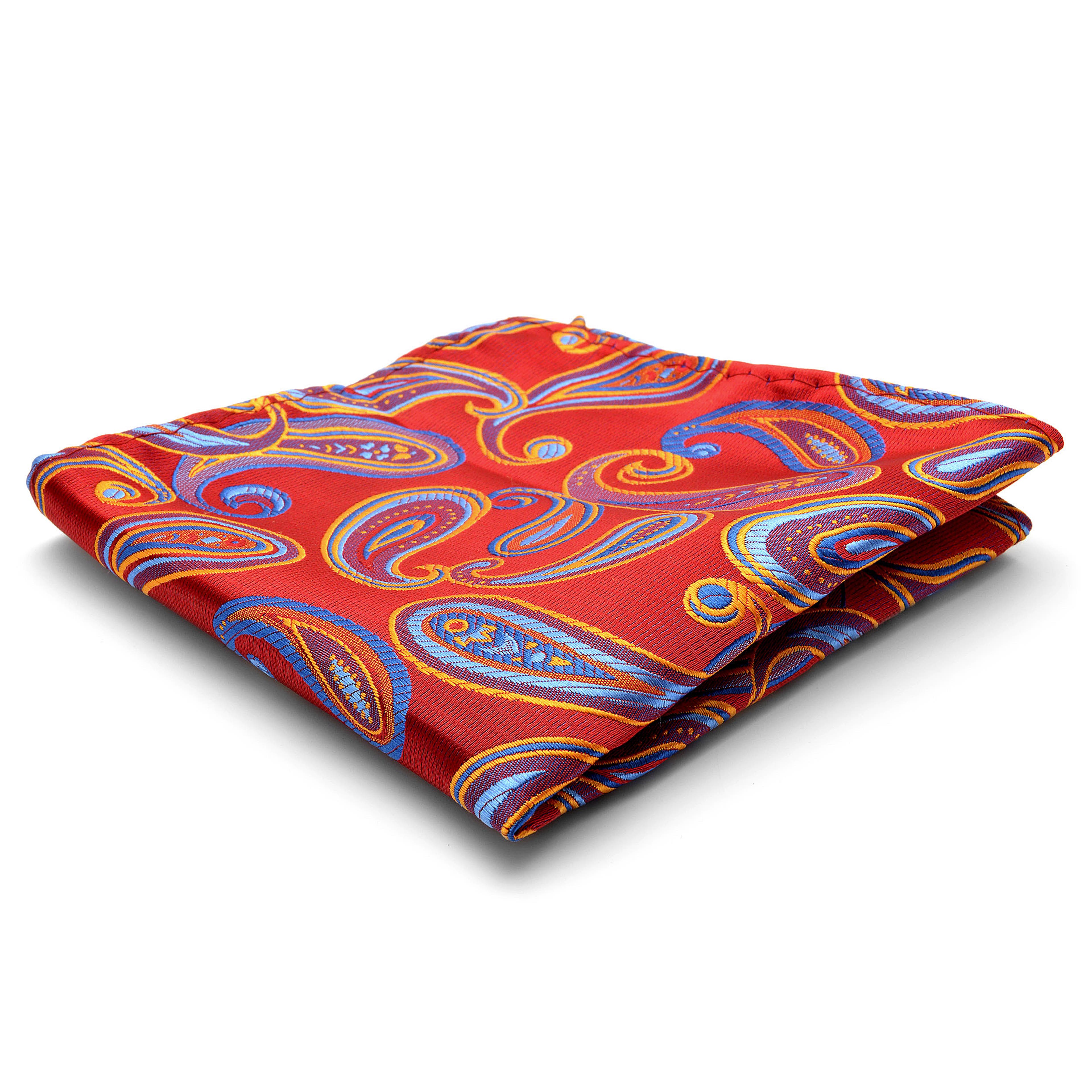 Red, Blue & Yellow Paisley Pattern Silk Pocket Square