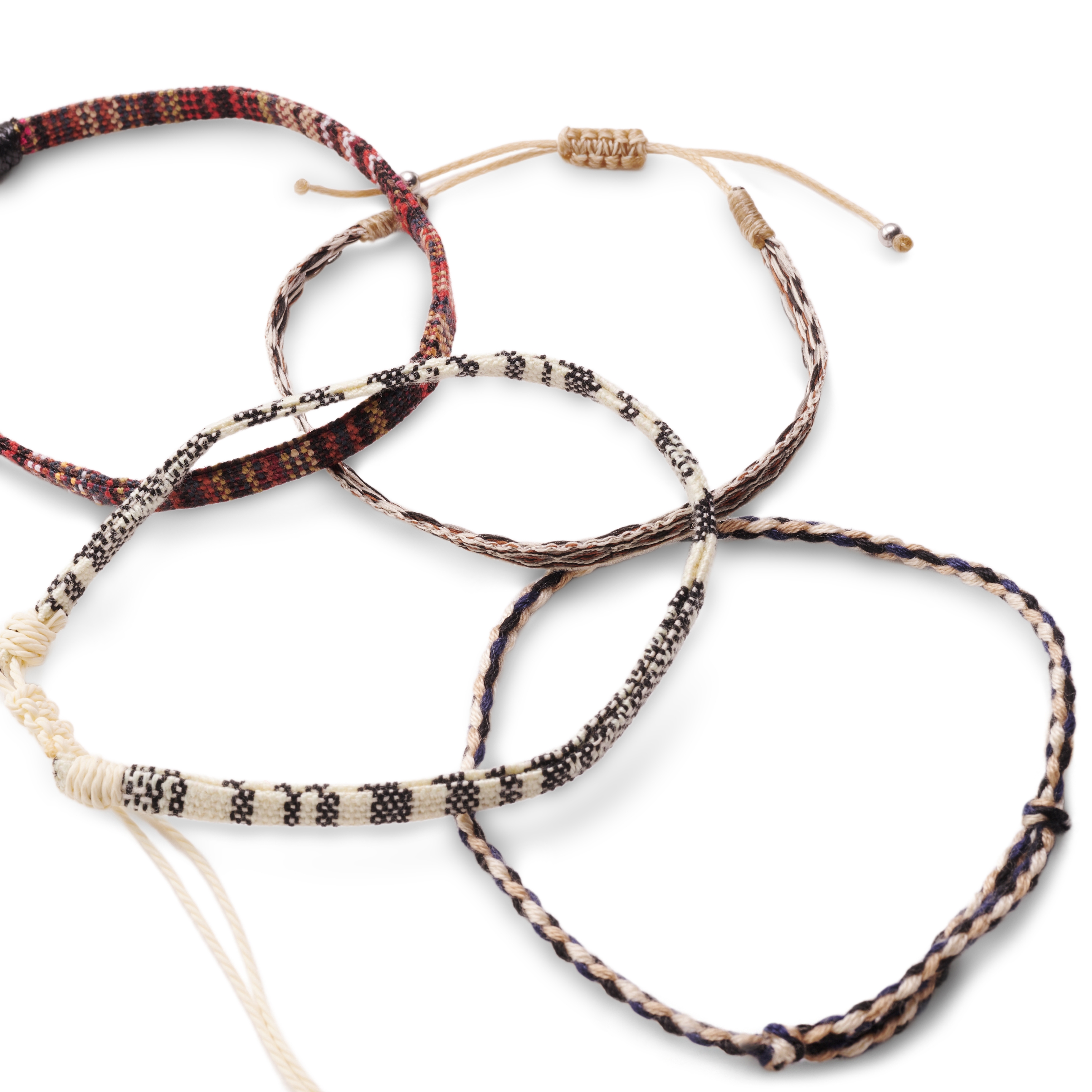 Red & White Multicoloured Textile Surfer Bracelet - 6