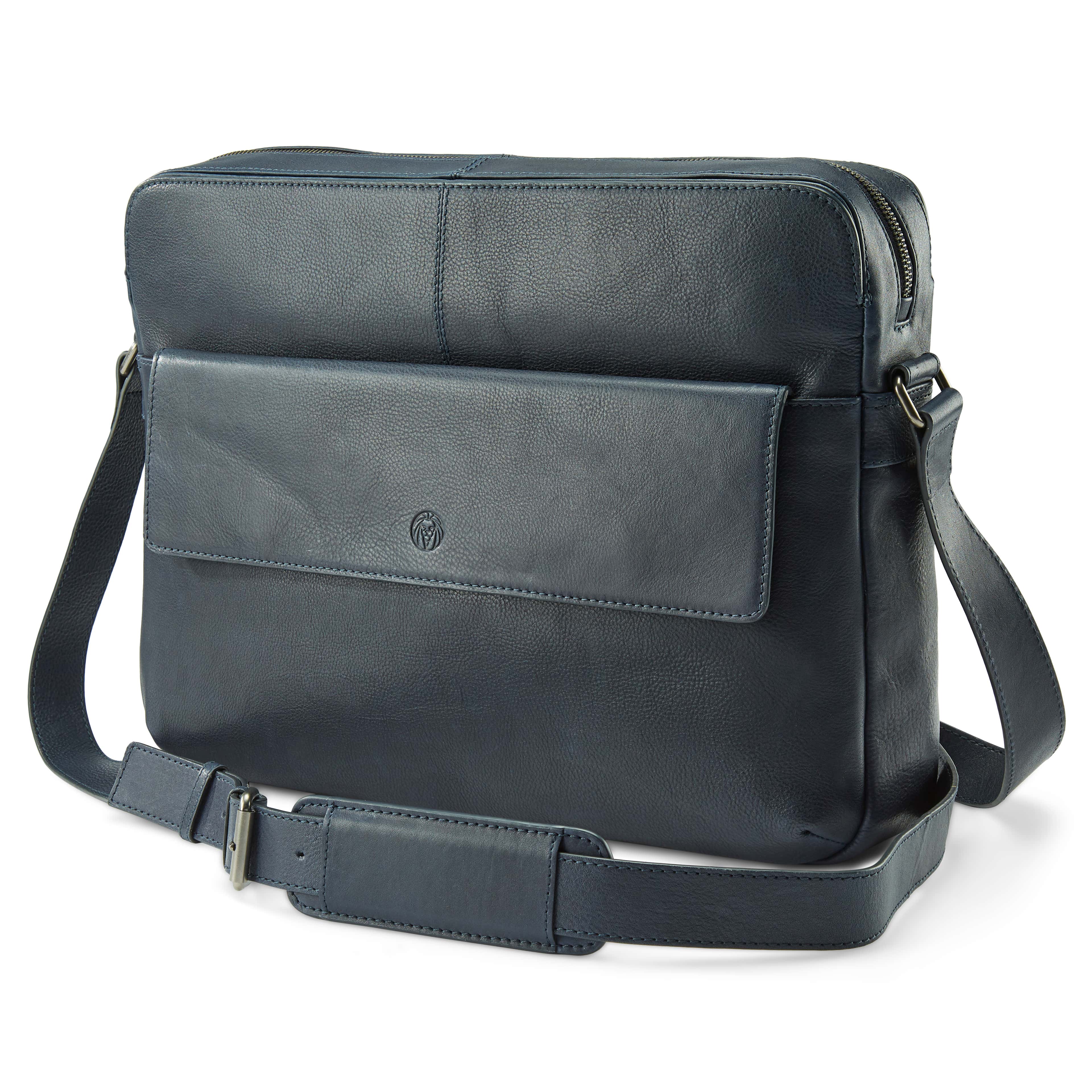 Lavi Navy Leather Messenger Bag 