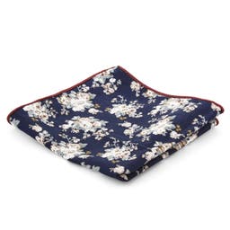 Navy Blue & White Floral Pattern Cotton Pocket Square