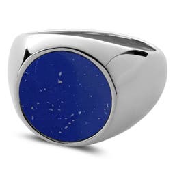 Makt | Silver-Tone Stainless Steel With Blue Lapis Lazuli Signet Ring