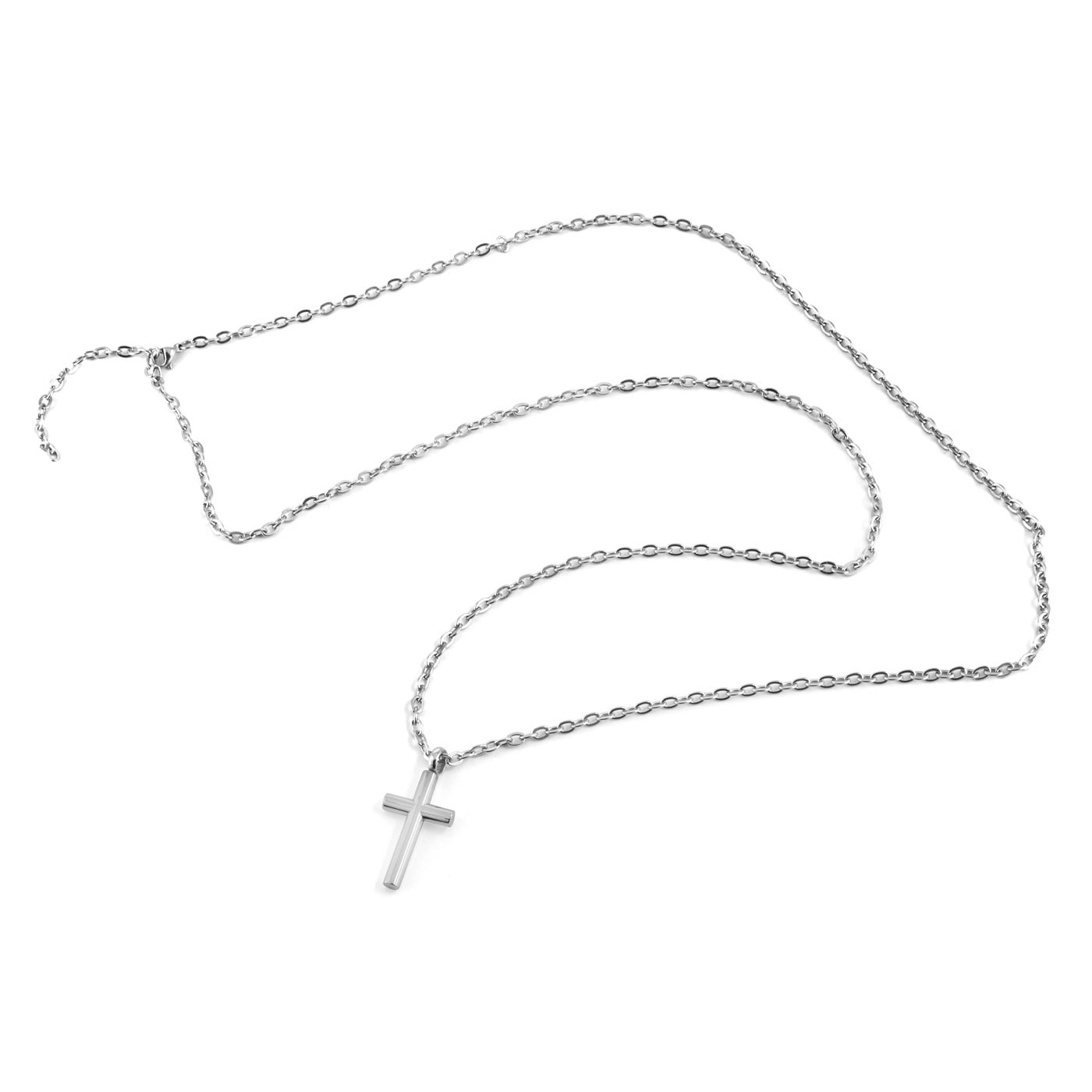 Silver-Tone Stainless Steel Classic Cross Cable Chain Necklace - 4