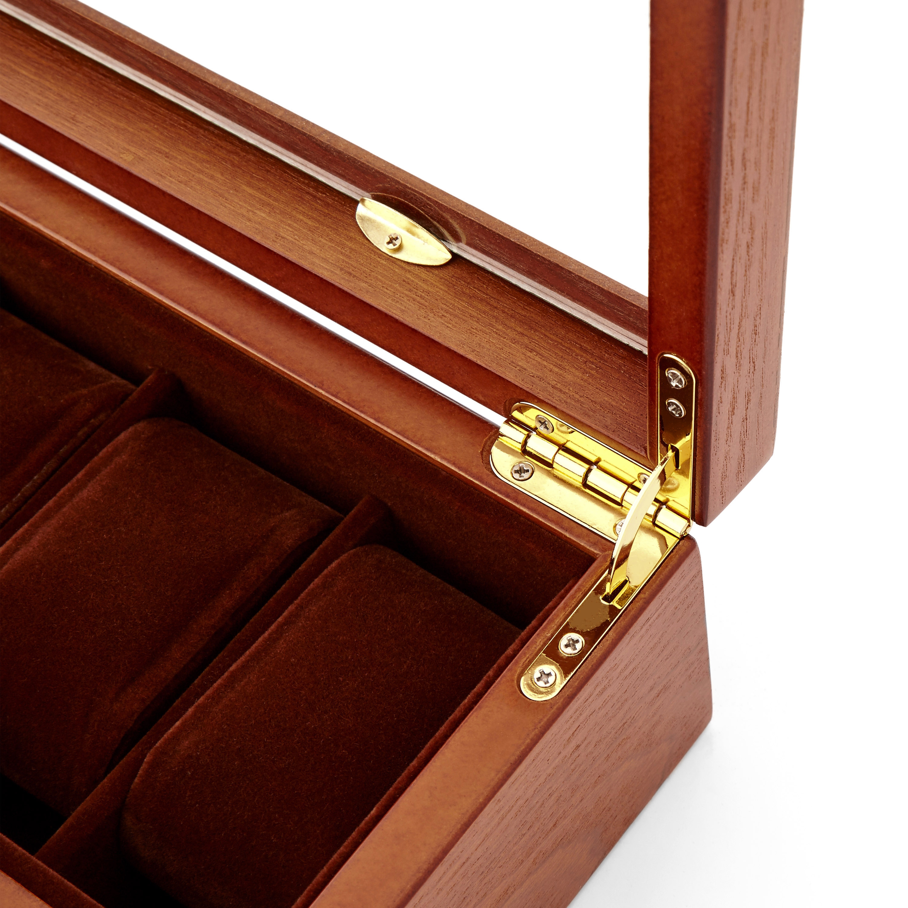 Кафява кутия с фурнир от ясен за 6 часовника - 3