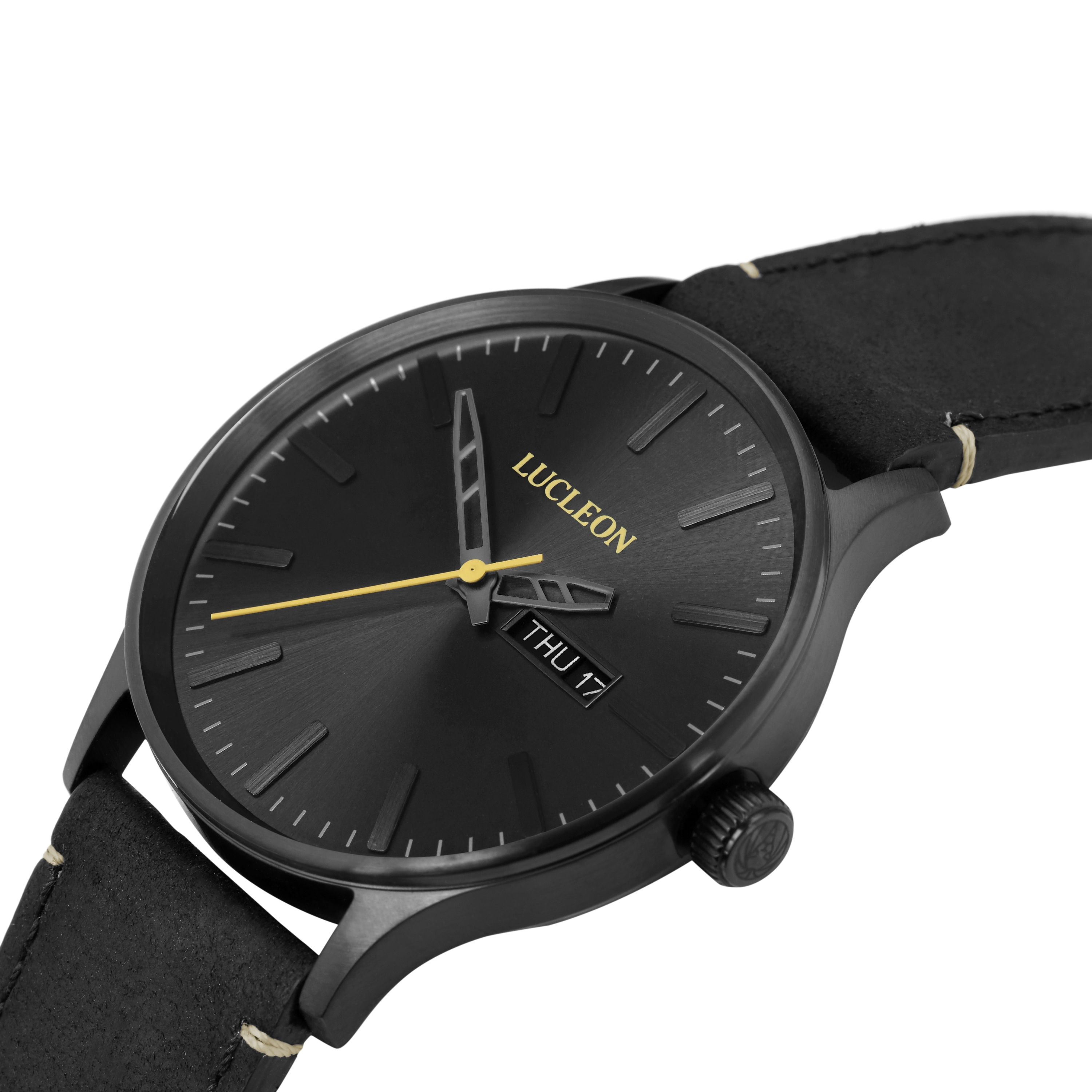 Grover | Black & Pale Yellow Day-Date Watch With Black Dial