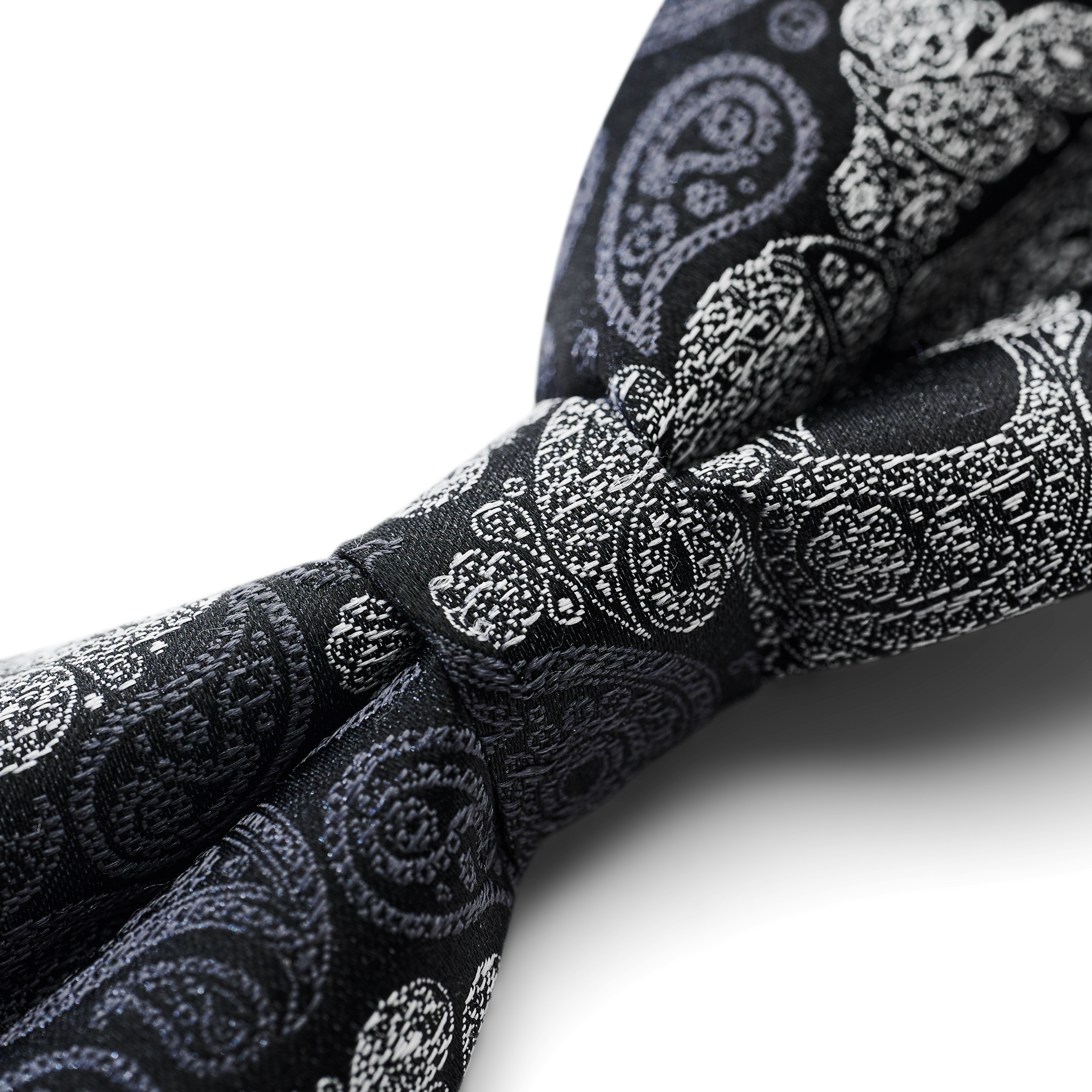 Μαύρο &amp; Γκρι Paisley Μεταξωτό Προδεμένο Παπιγιόν Skull - 2