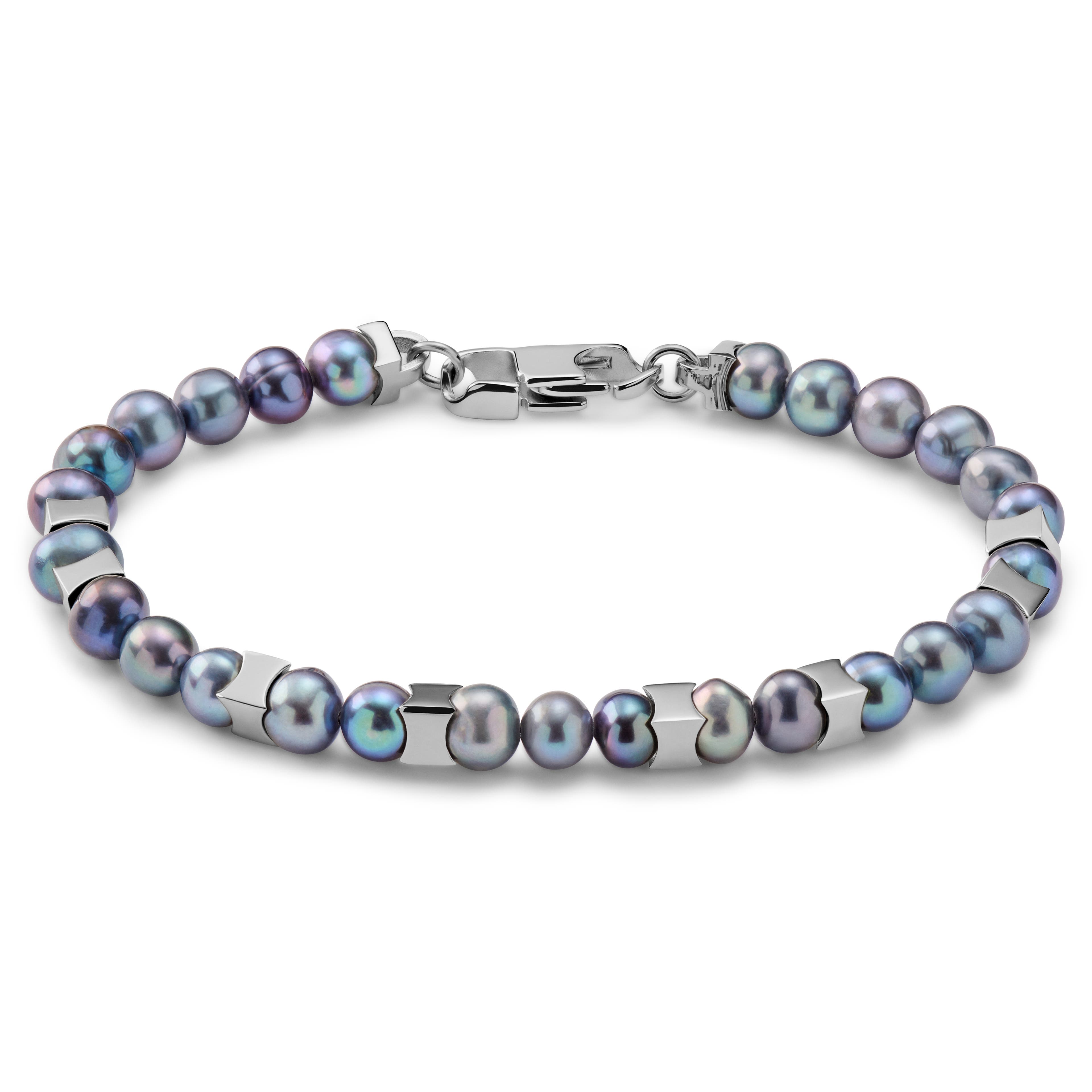 Ocata | Silverfärgat Armband med Svarta Pärlor