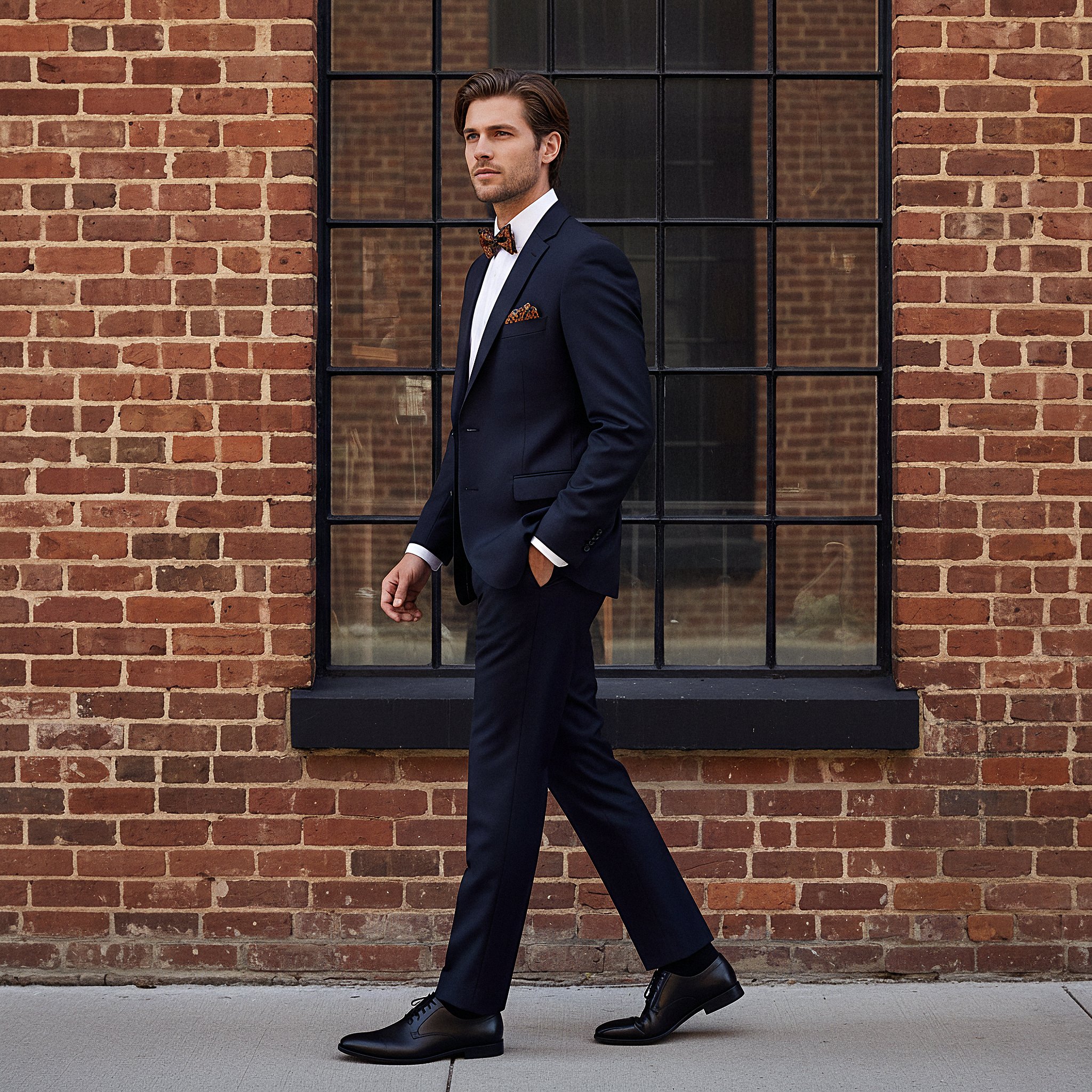 Navy & Orange Paisley Self-Tie Bow Tie - 5