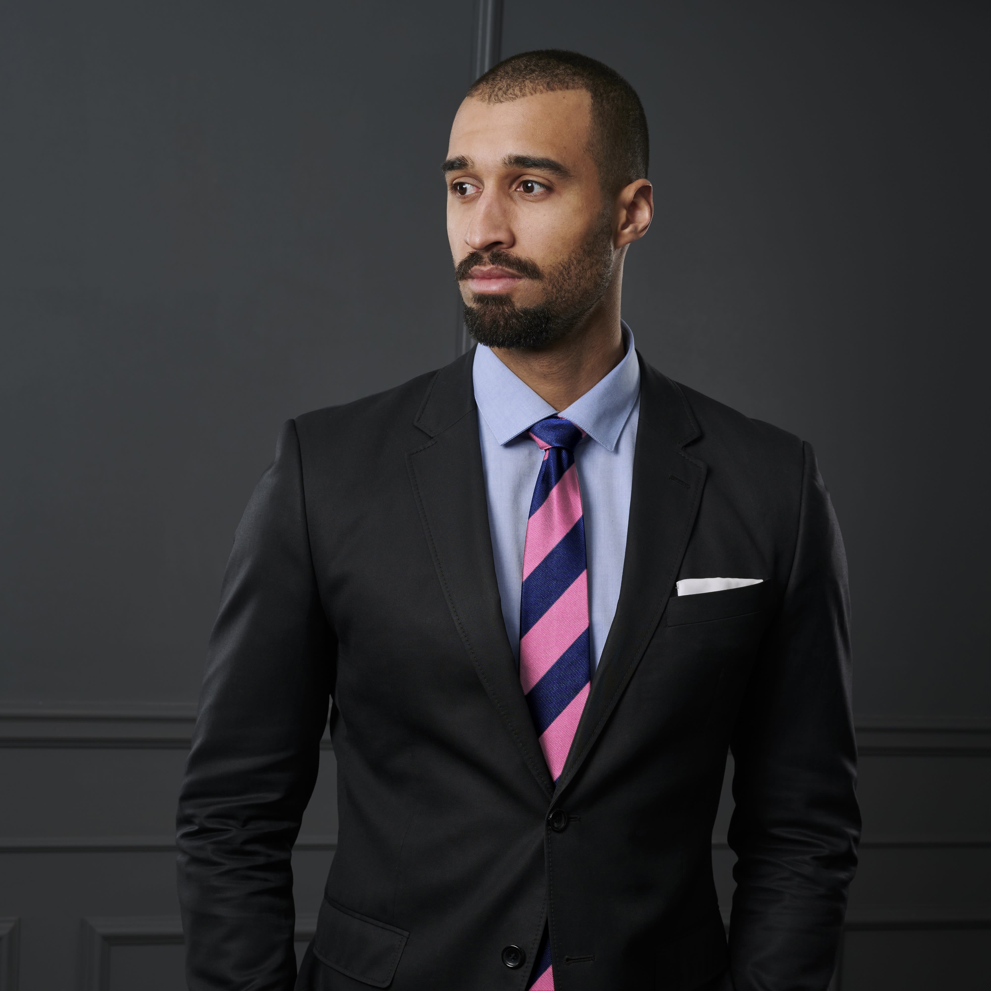 Pinkki & laivastonsininen raidallinen 8 cm silkkisolmio  - 4