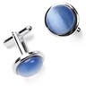 Round Silver-Tone and Blue Cufflinks