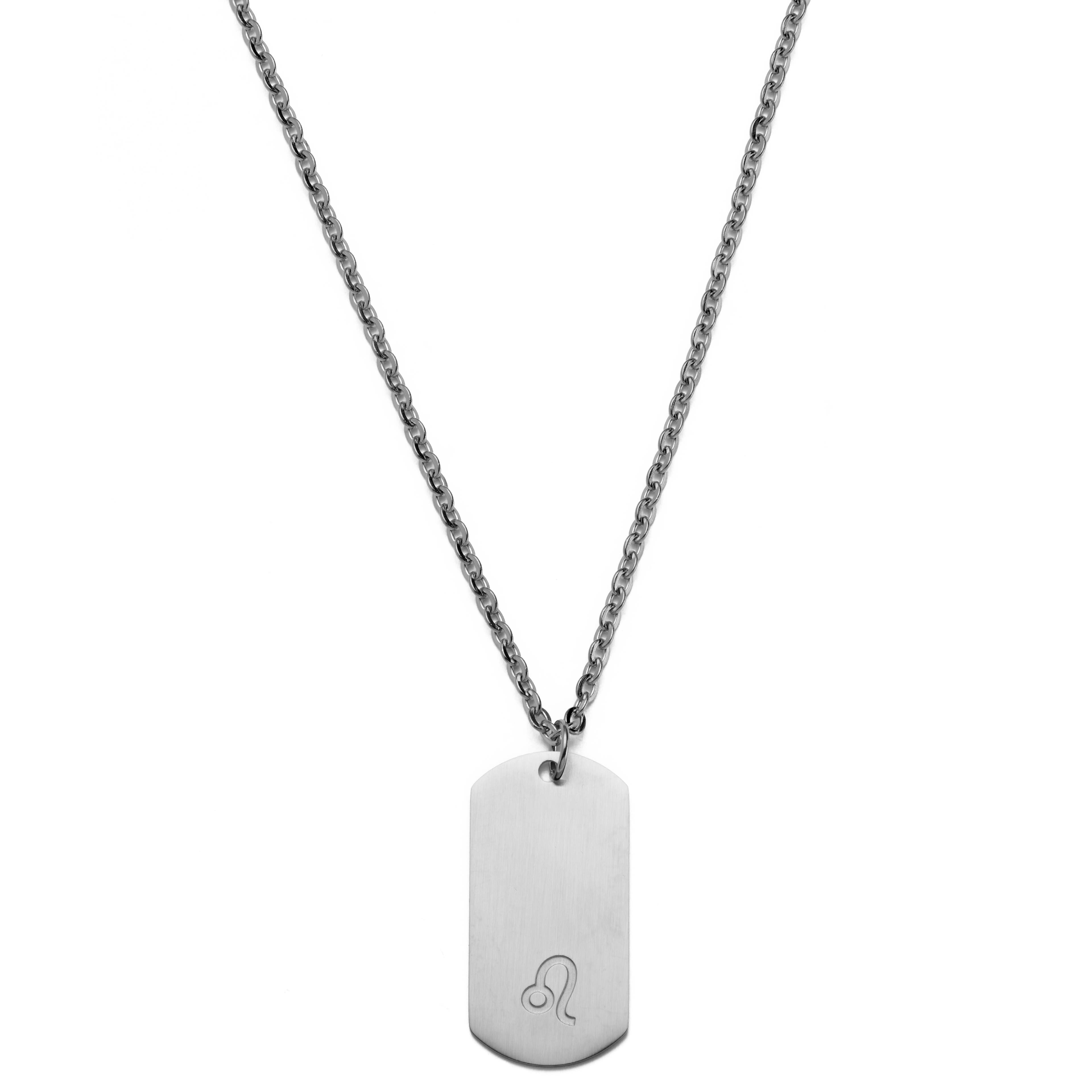 Collana in acciaio color argento con segno zodiacale Leone