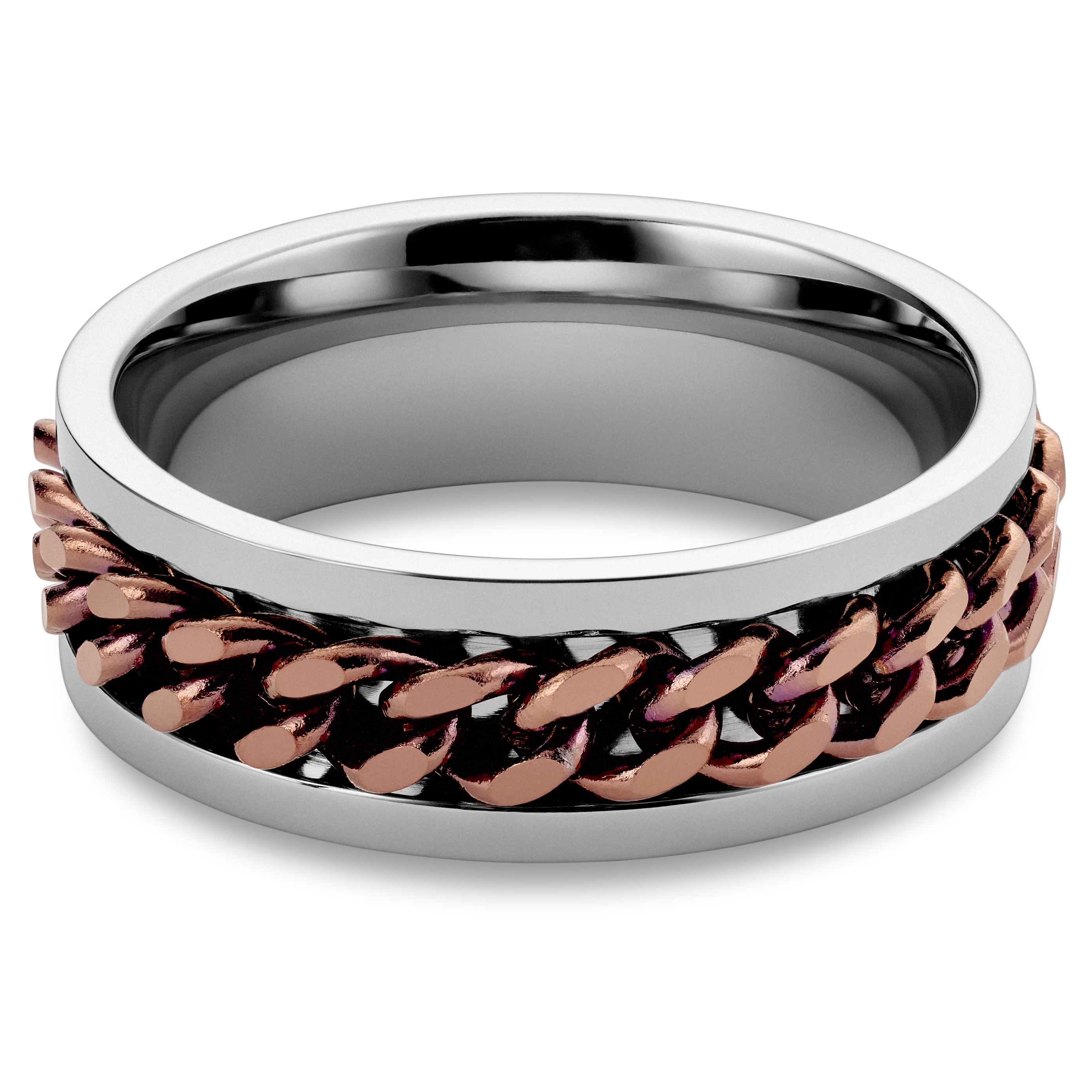 Bague chaîne en titane marron  - 2