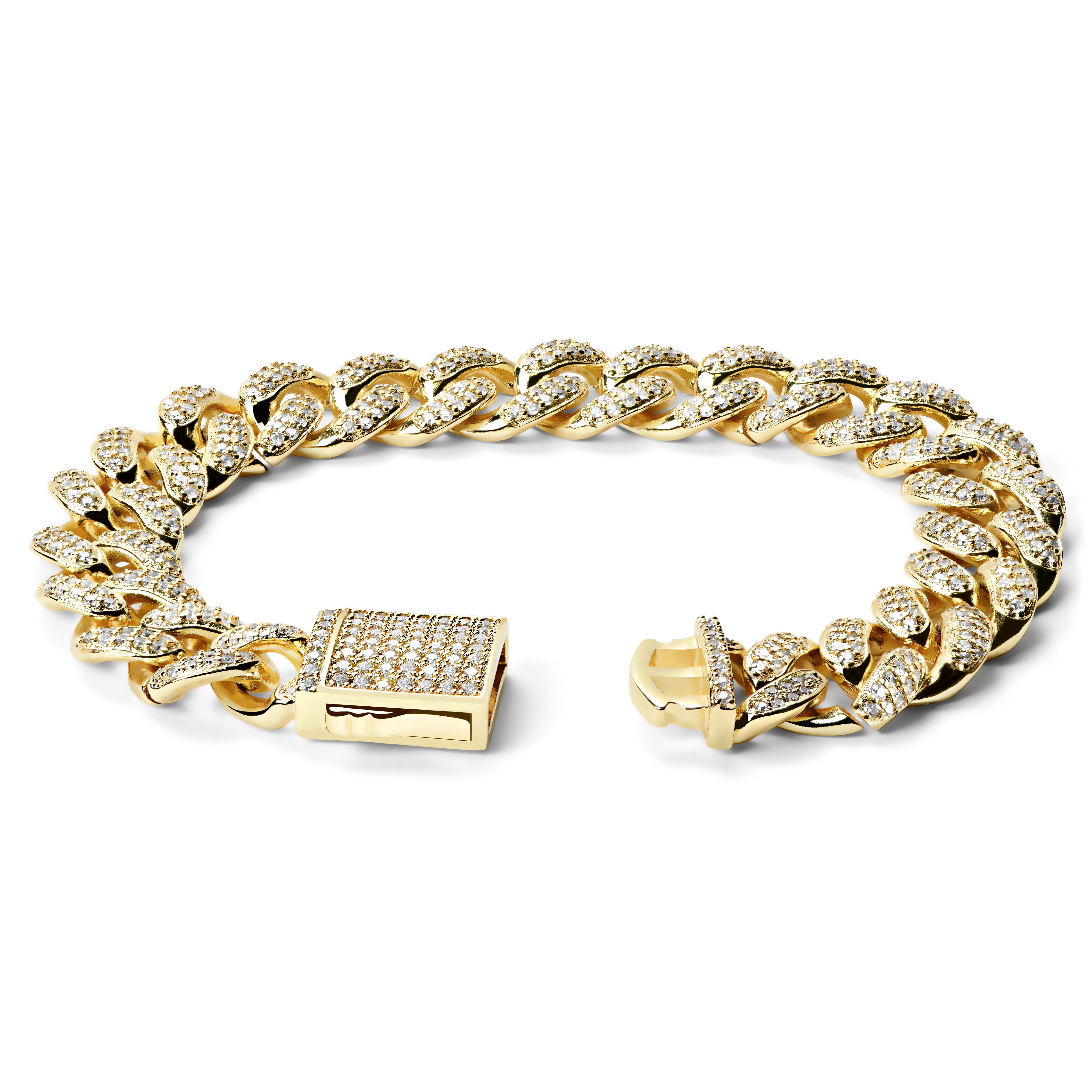 Nicos | 12 mm Χρυσαφί Βραχιόλι με Iced Cuban Chain Αλυσίδα Χεριού και Ζιργκόν - 2