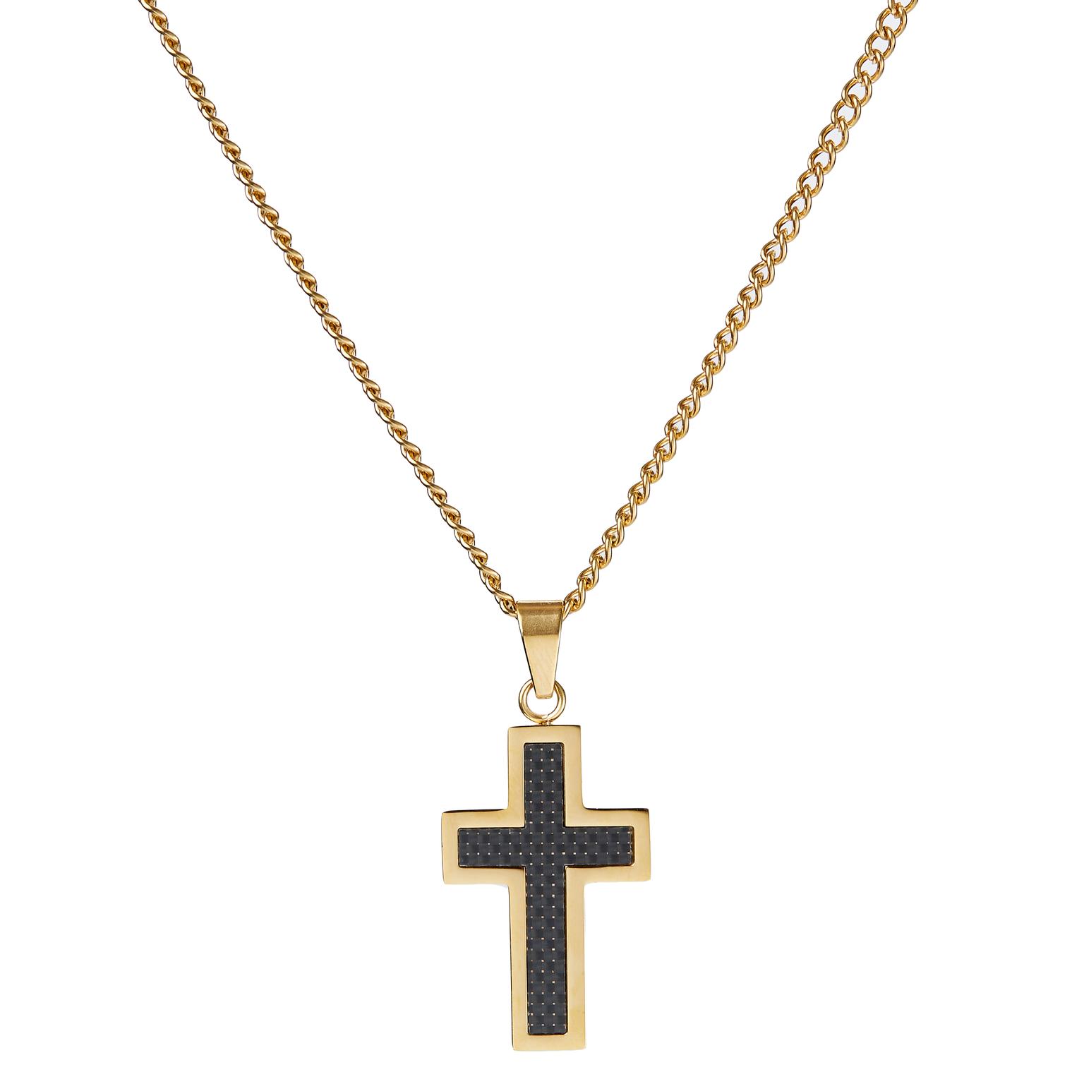 Gold-Tone Stainless Steel & Black Carbon Fibre Inlay Necklace Gold-Tone Stainless Steel & Black Carbon Fibre Inlay Necklace