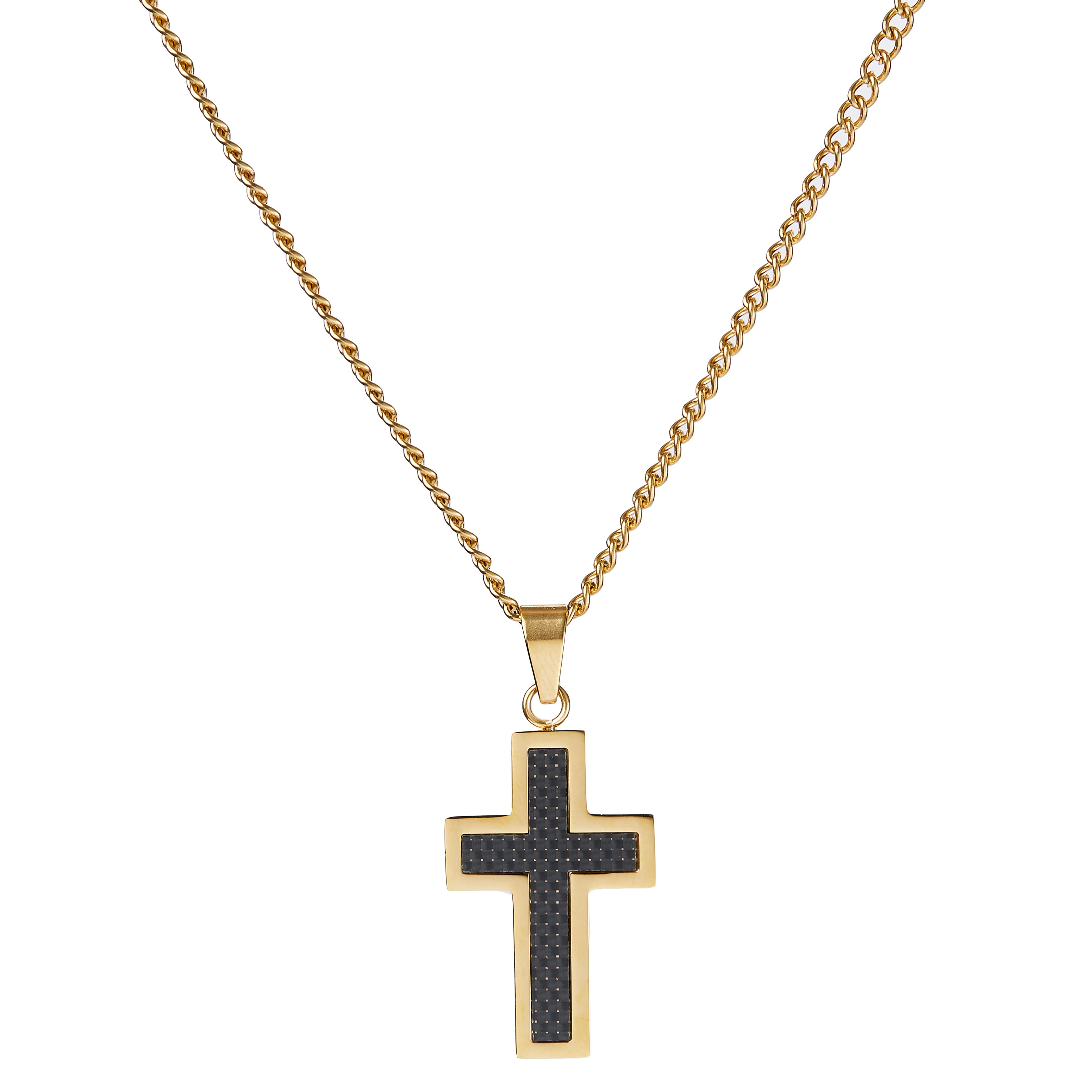 Gold-Tone Stainless Steel & Black Carbon Fibre Inlay Necklace