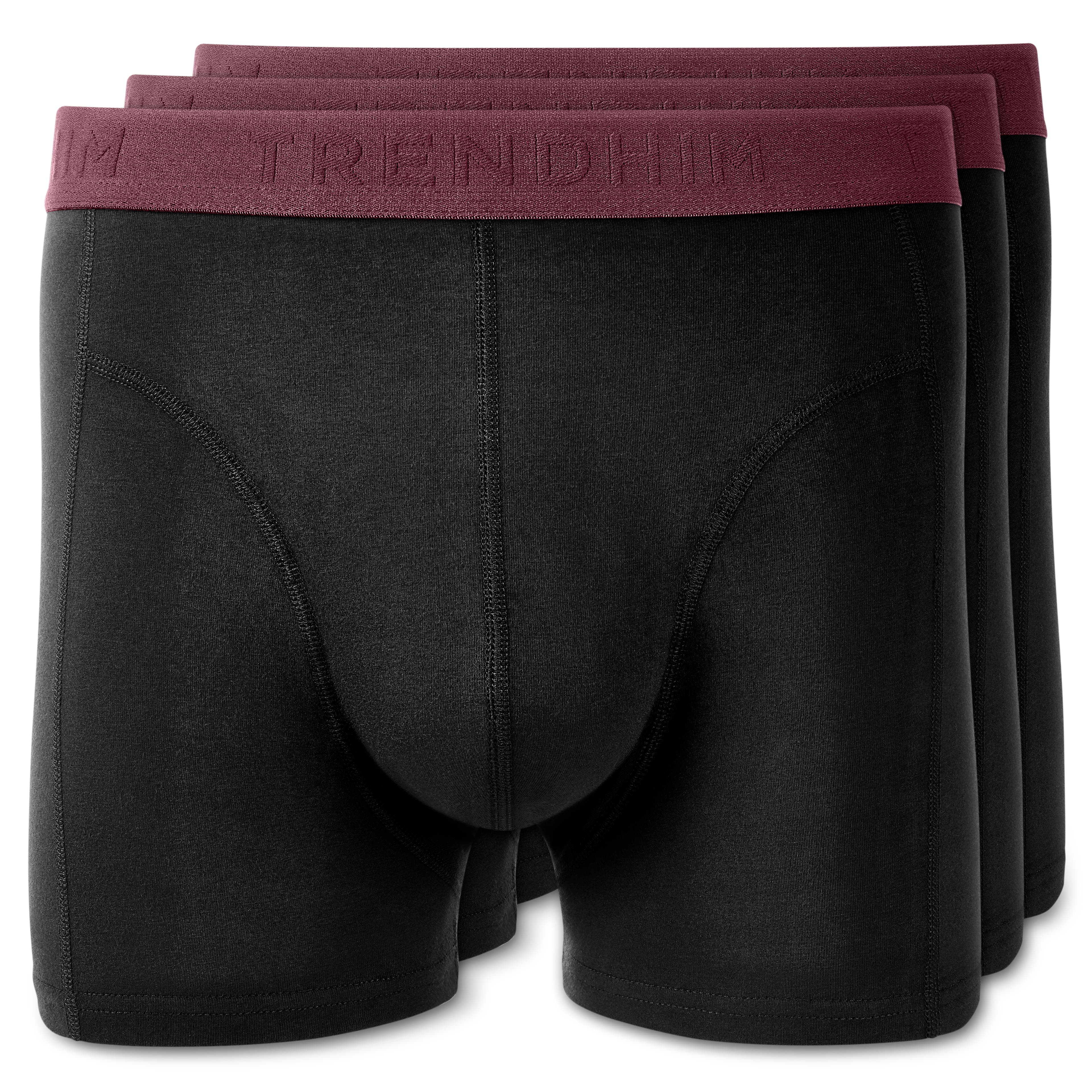 FlexFeel | 3er-Pack Boxerbriefs aus schwarzer Baumwolle mit weinrotem Bund - 1