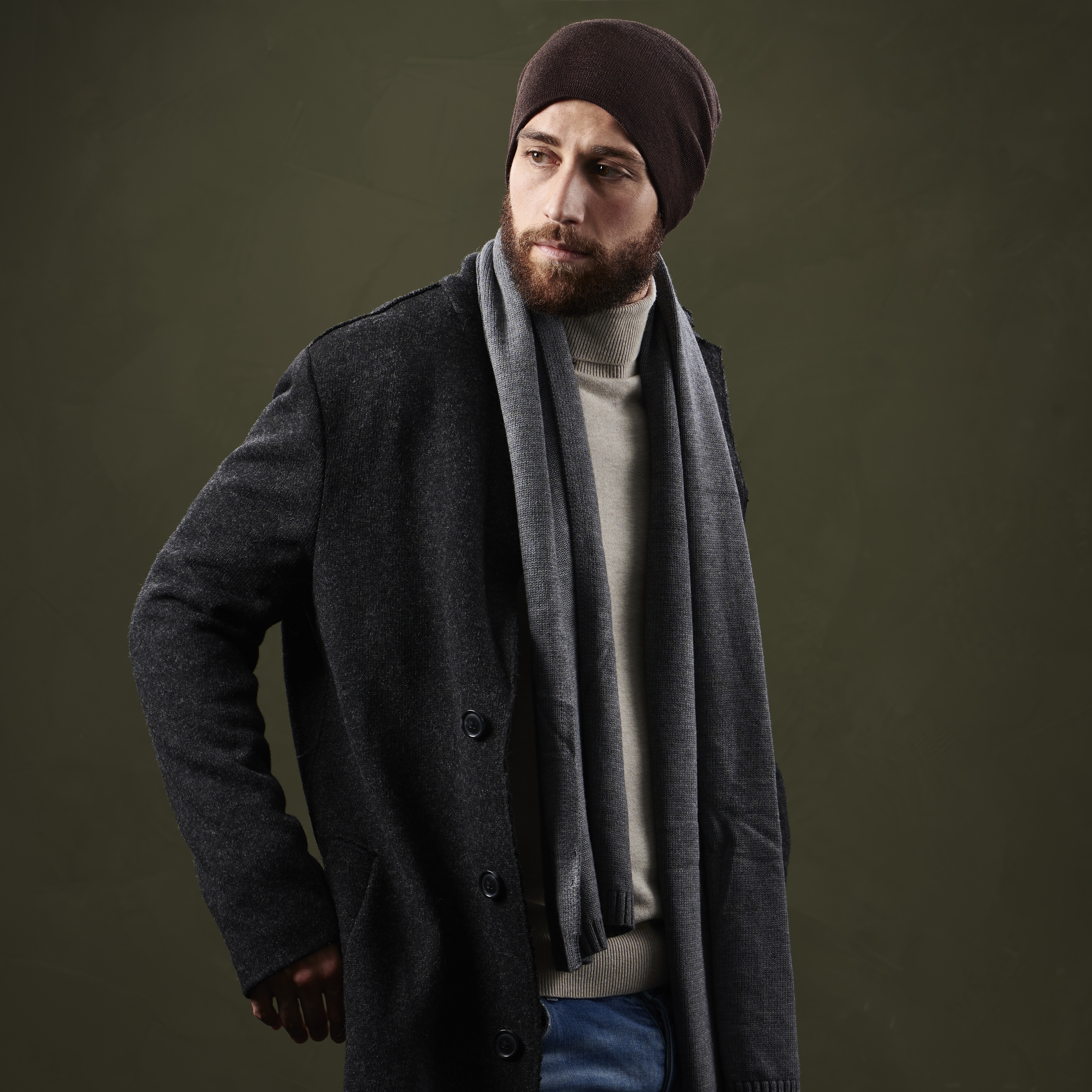 Taupe Merino Wool Mix Fine Knitted Beanie - 5