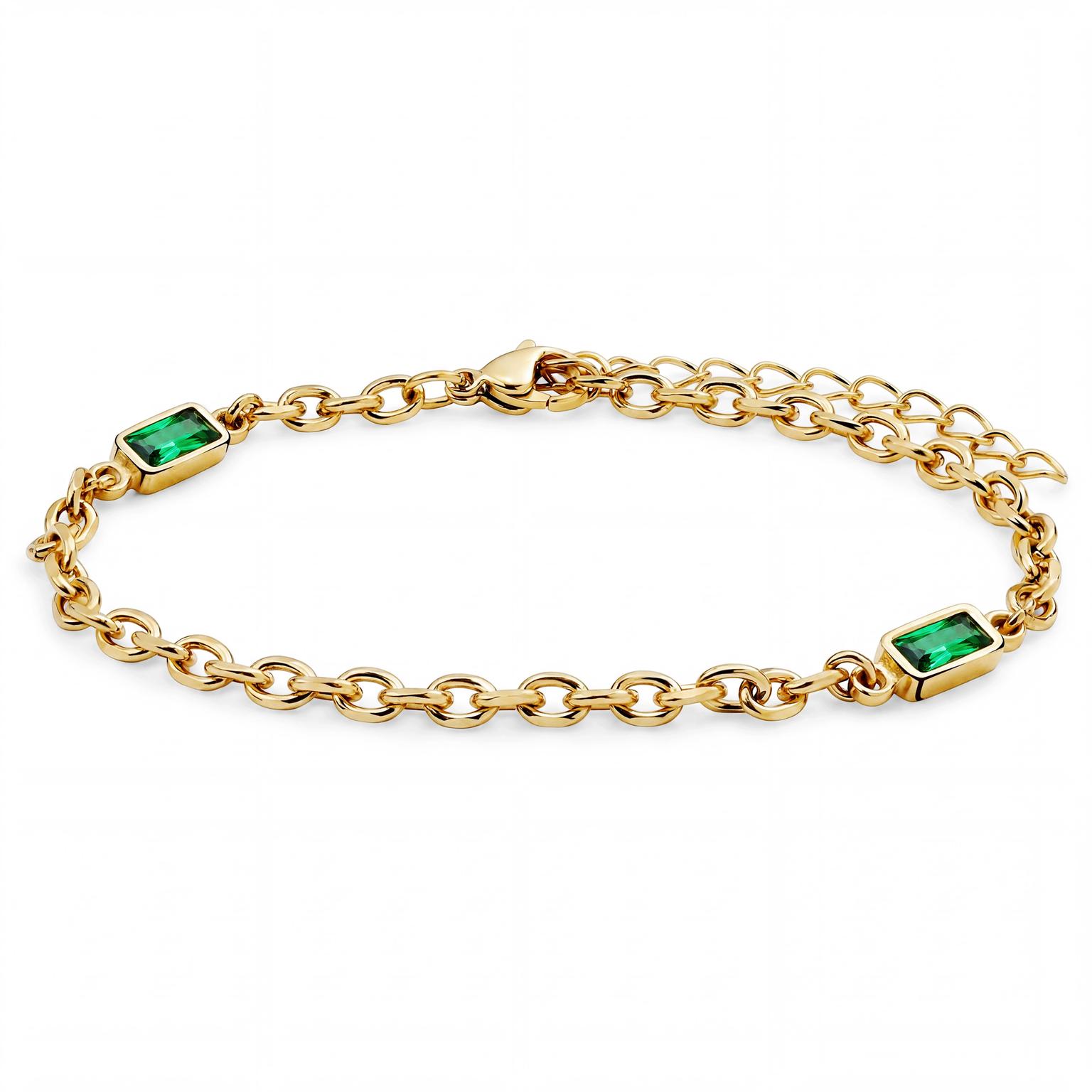 Prism | Green Gold-Tone Crystal Glass Gemstone 2-Link Bracelet Prism | Green Gold-Tone Crystal Glass Gemstone 2-Link Bracelet
