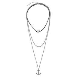 Set de 3 colliers  : pendentif ancre marine, chaîne argentée torsadée et collier Lee Gravel "Le gouvernail"