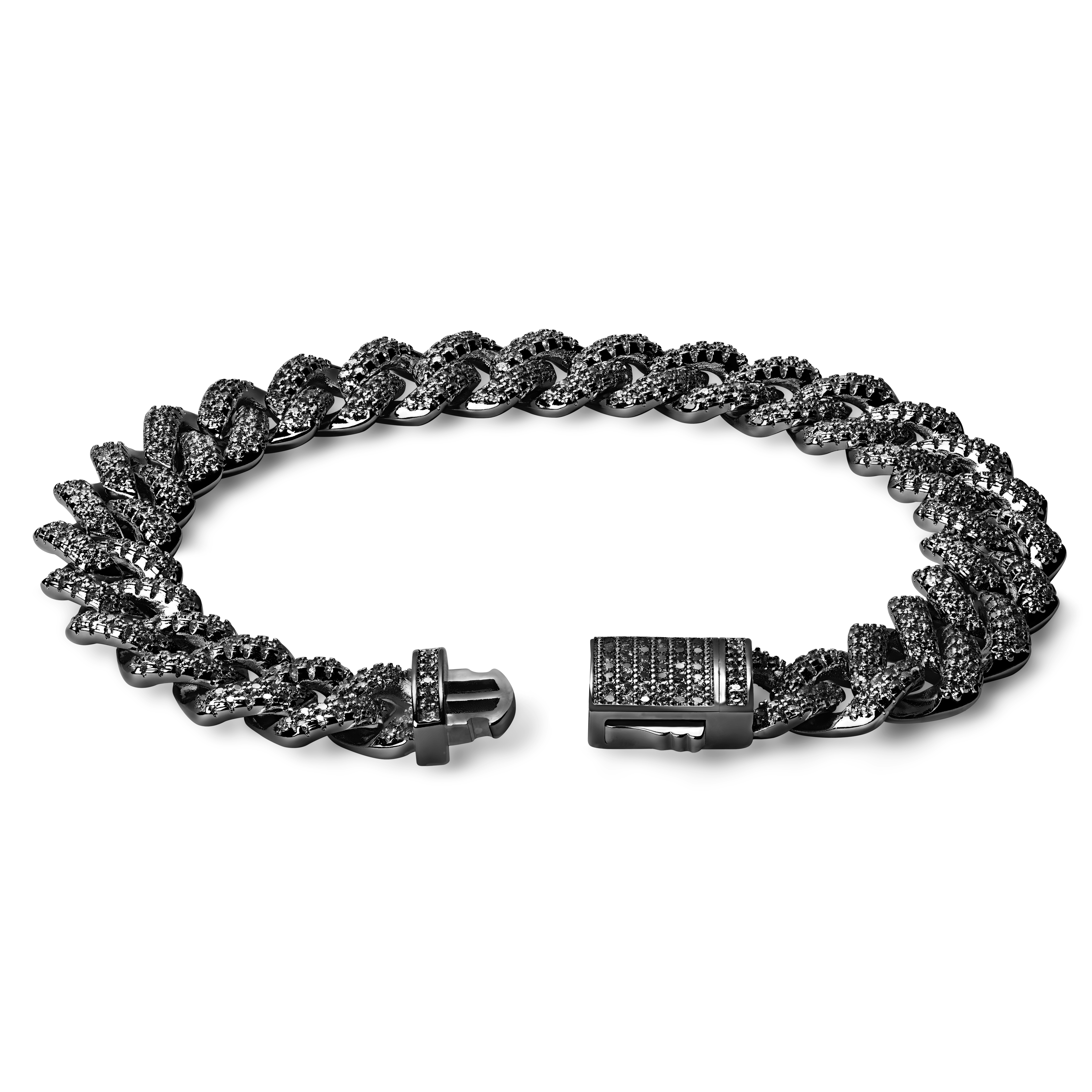 Nicos | Pulsera efecto hielo de cadena cubana diamantada y circonitas negra de 12 mm  - 2