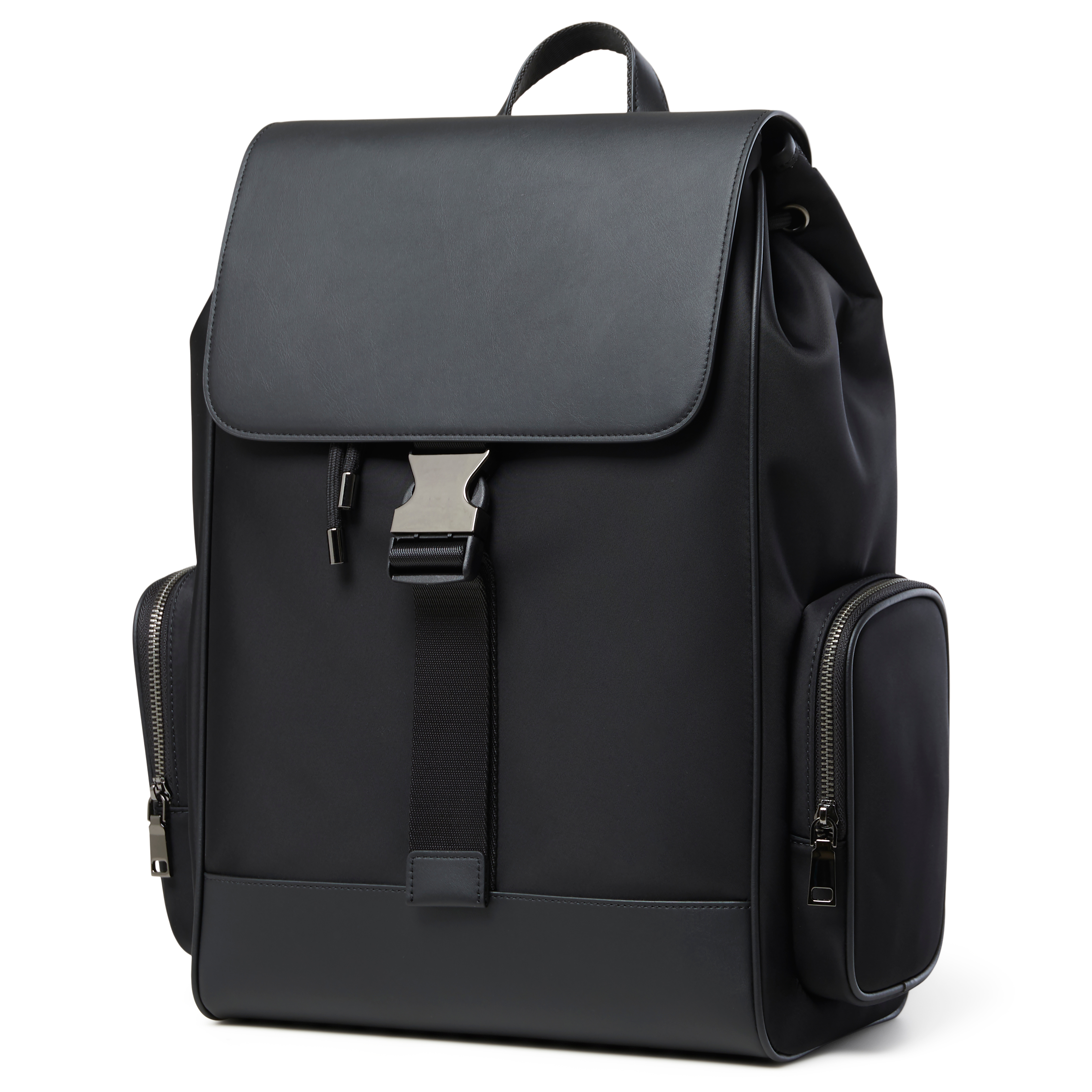 Fibron | Black Microfiber Backpack - Single Buckle