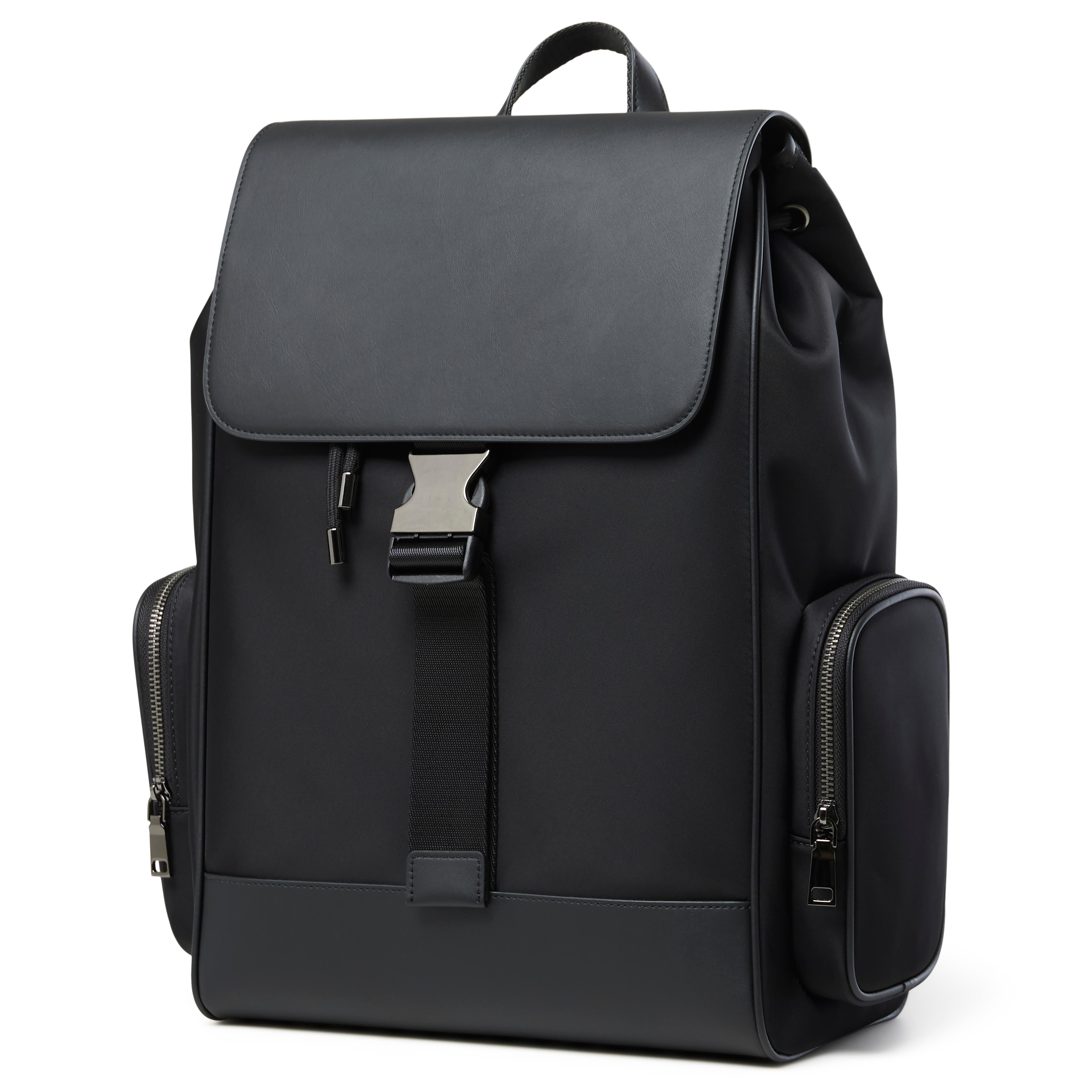 Fibron | Black Microfiber Backpack - Single Buckle Fibron | Black Microfiber Backpack - Single Buckle