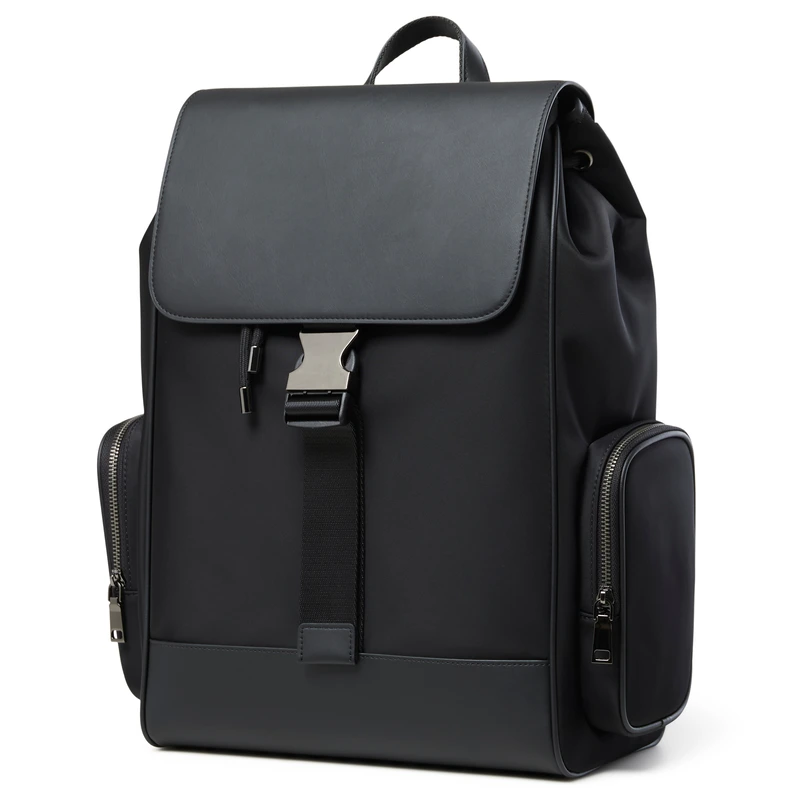 black leather backpack for lawyer Travel Women tier leather and long Masa Kawa Black Leather 15.6"