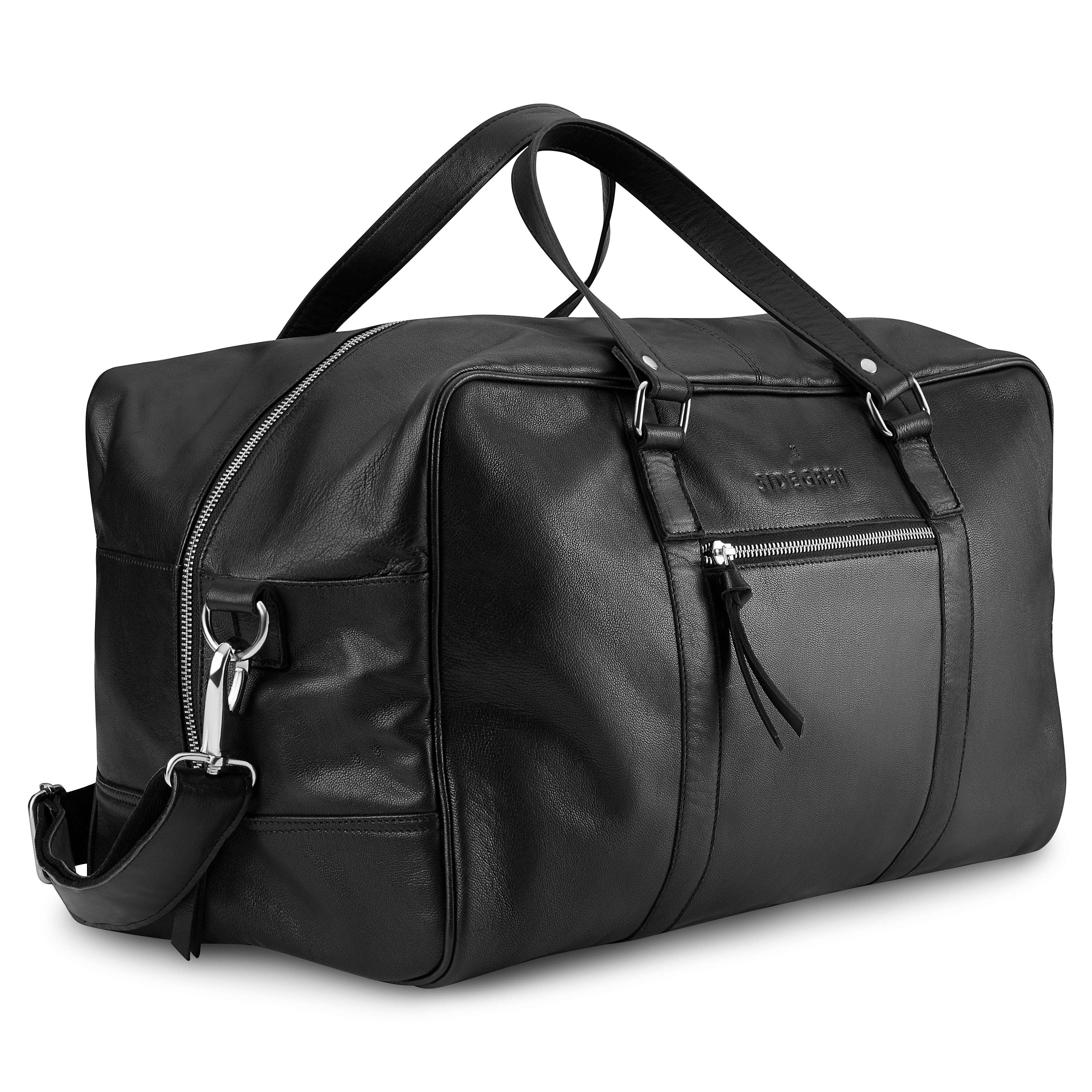 Fidei | Large Black Full Grain Goat Leather Weekend Bag - 2