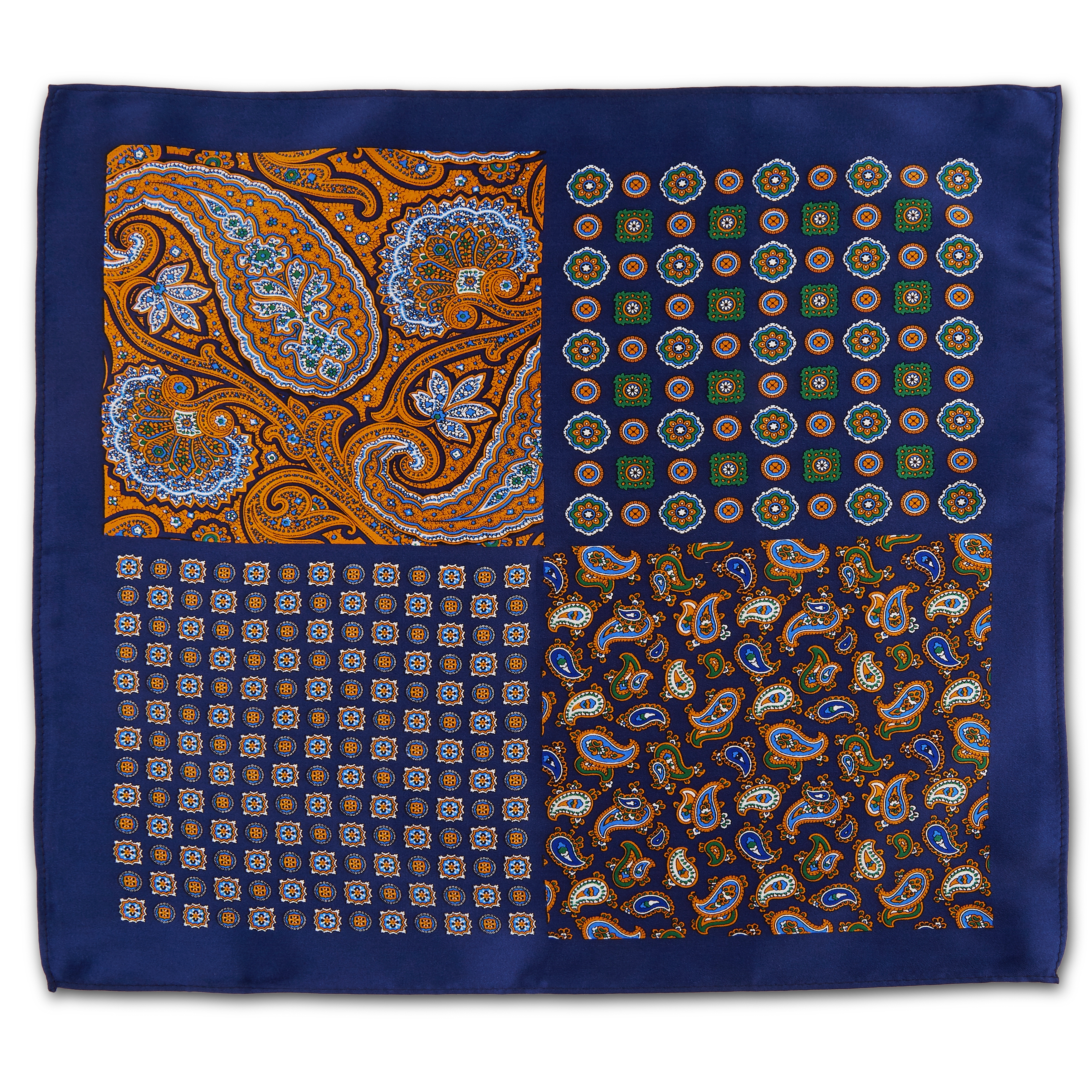 Blå og Orange Lommeklud med Patchwork Mønster - 3