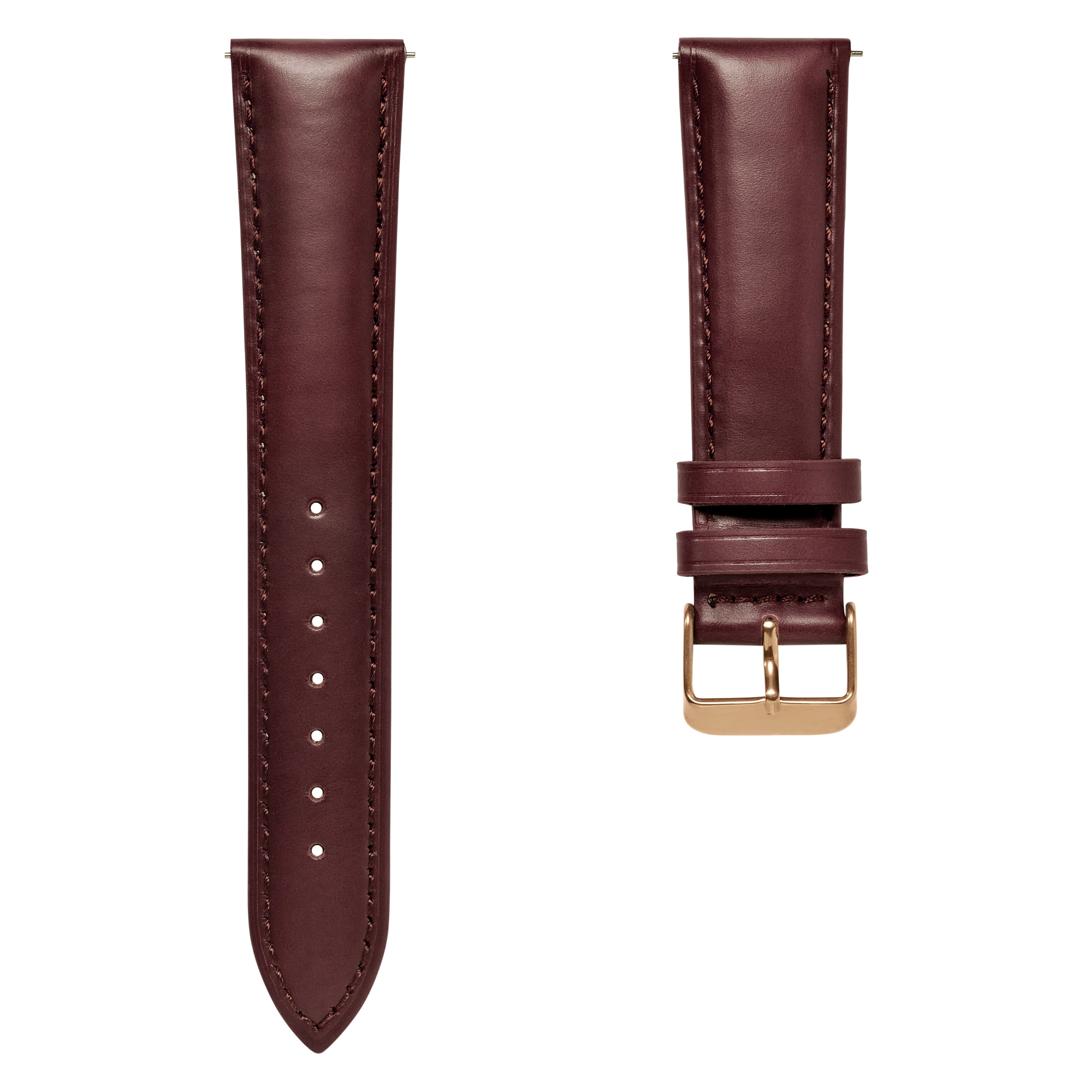Bracelet de montre en cuir marron foncé 21 mm avec boucle rose gold - Système de fixation rapide