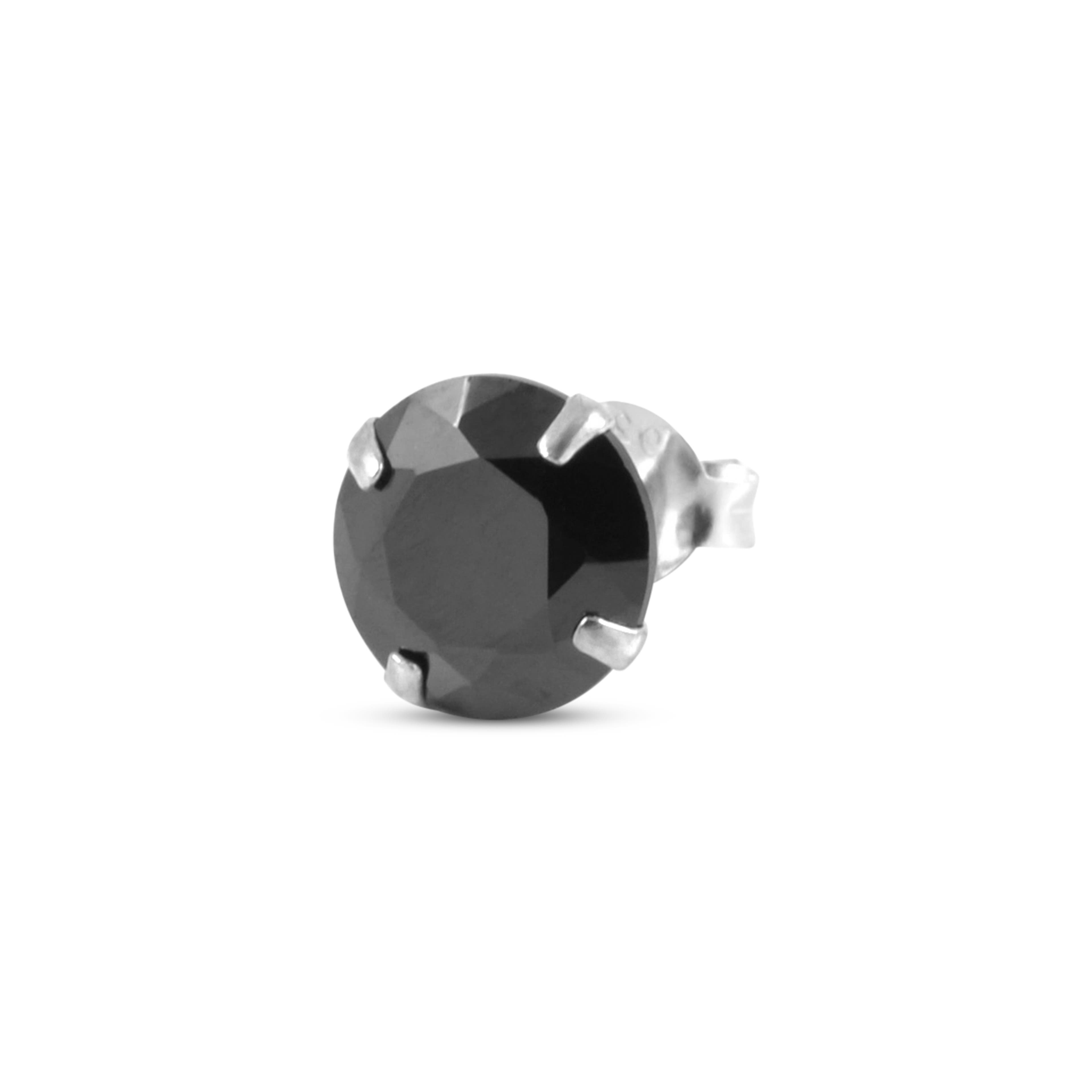 Orecchino a perno con zircone nero rotondo 8mm