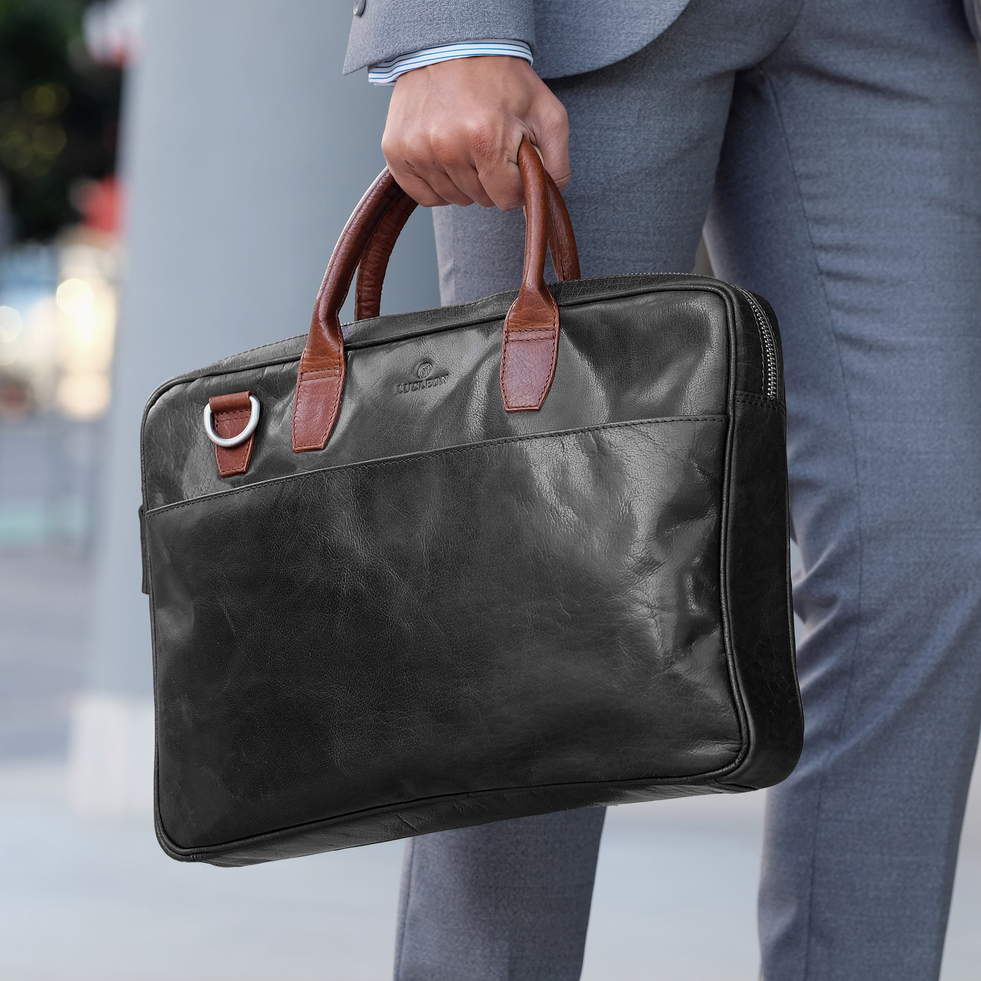 Montreal Executive õhuke 15" must & punakaspruun nahast kott - 14