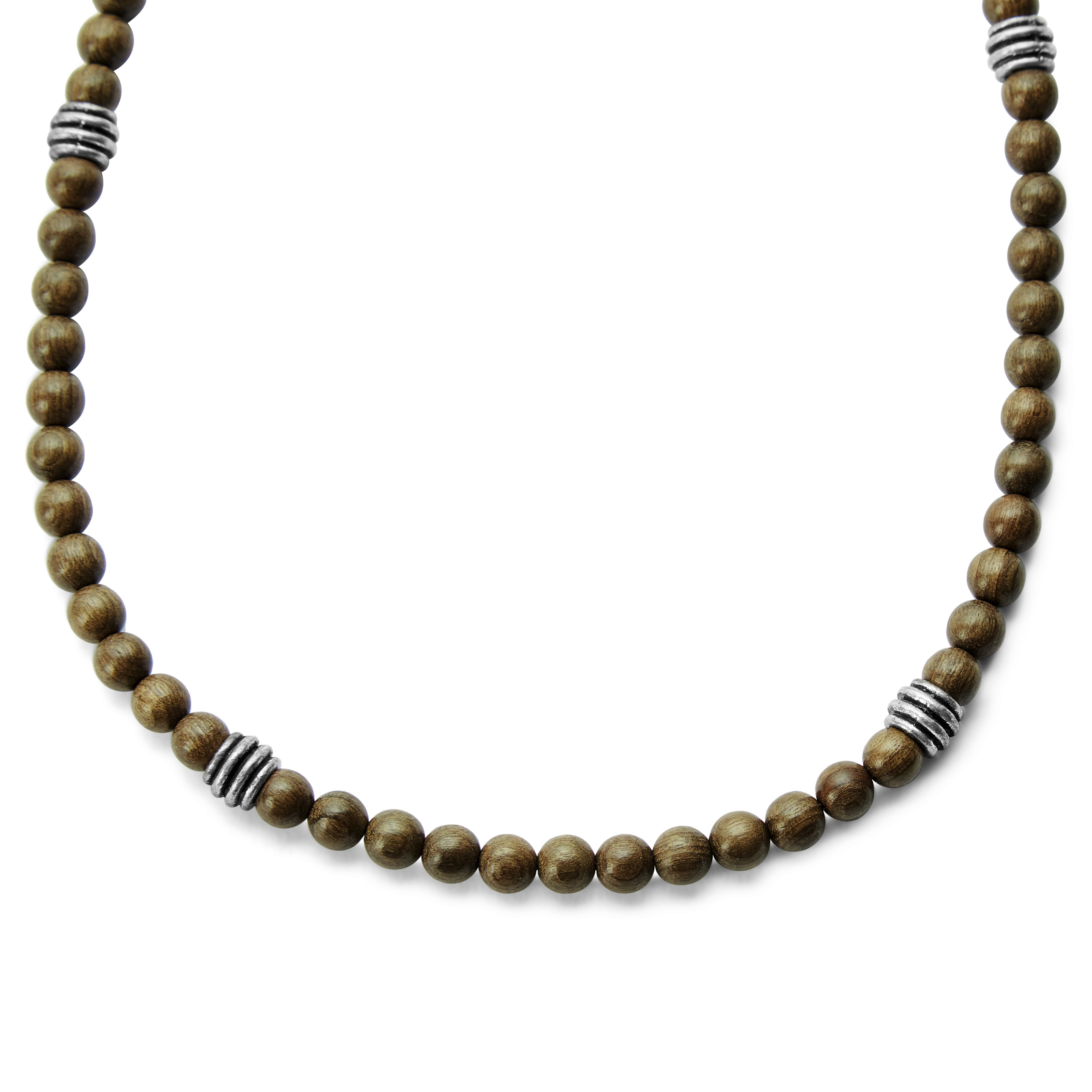 Mens Wood and Onyx Beaded Necklace