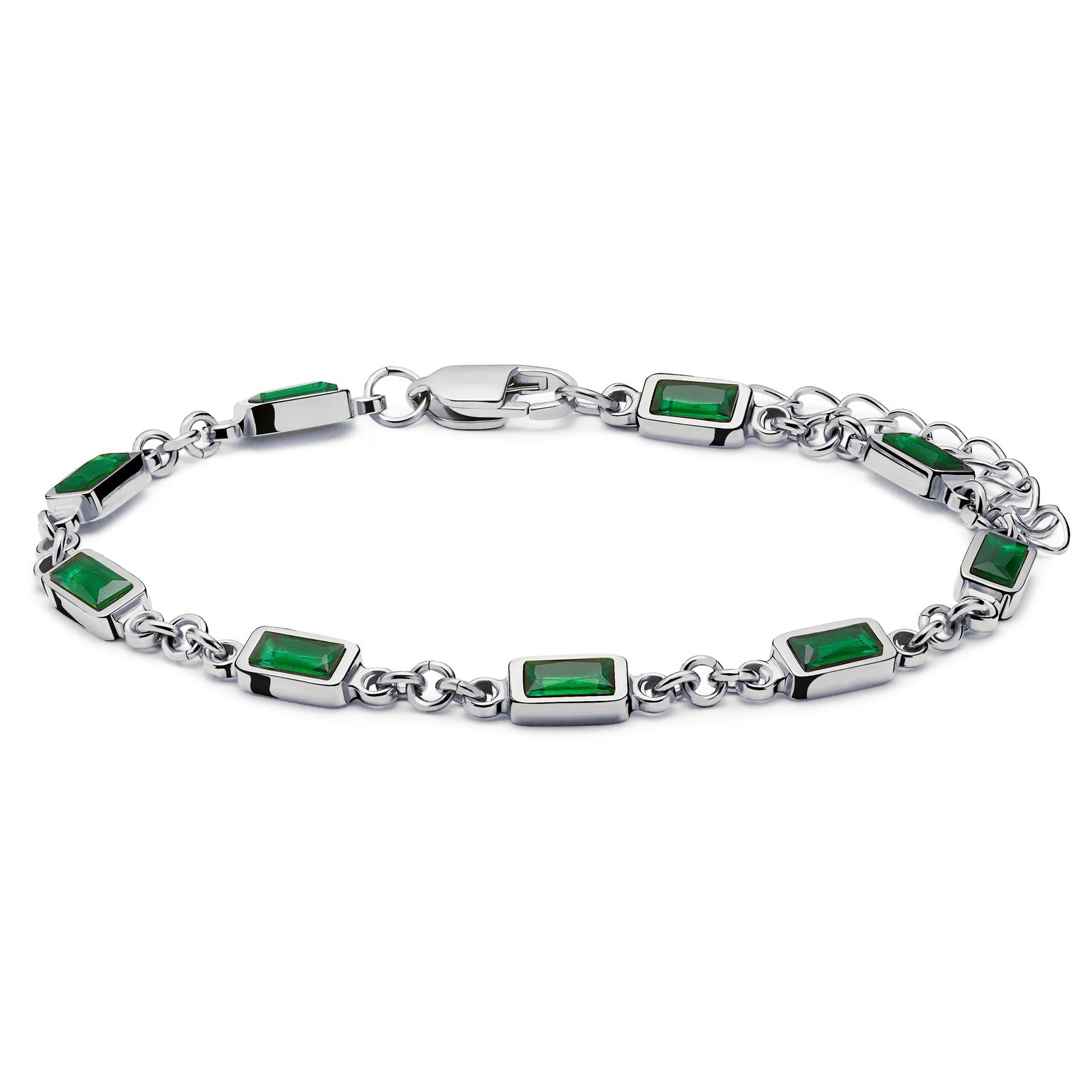 Prism | Sølvtonet armbånd med grønne glassteiner Prism | Sølvtonet armbånd med grønne glassteiner