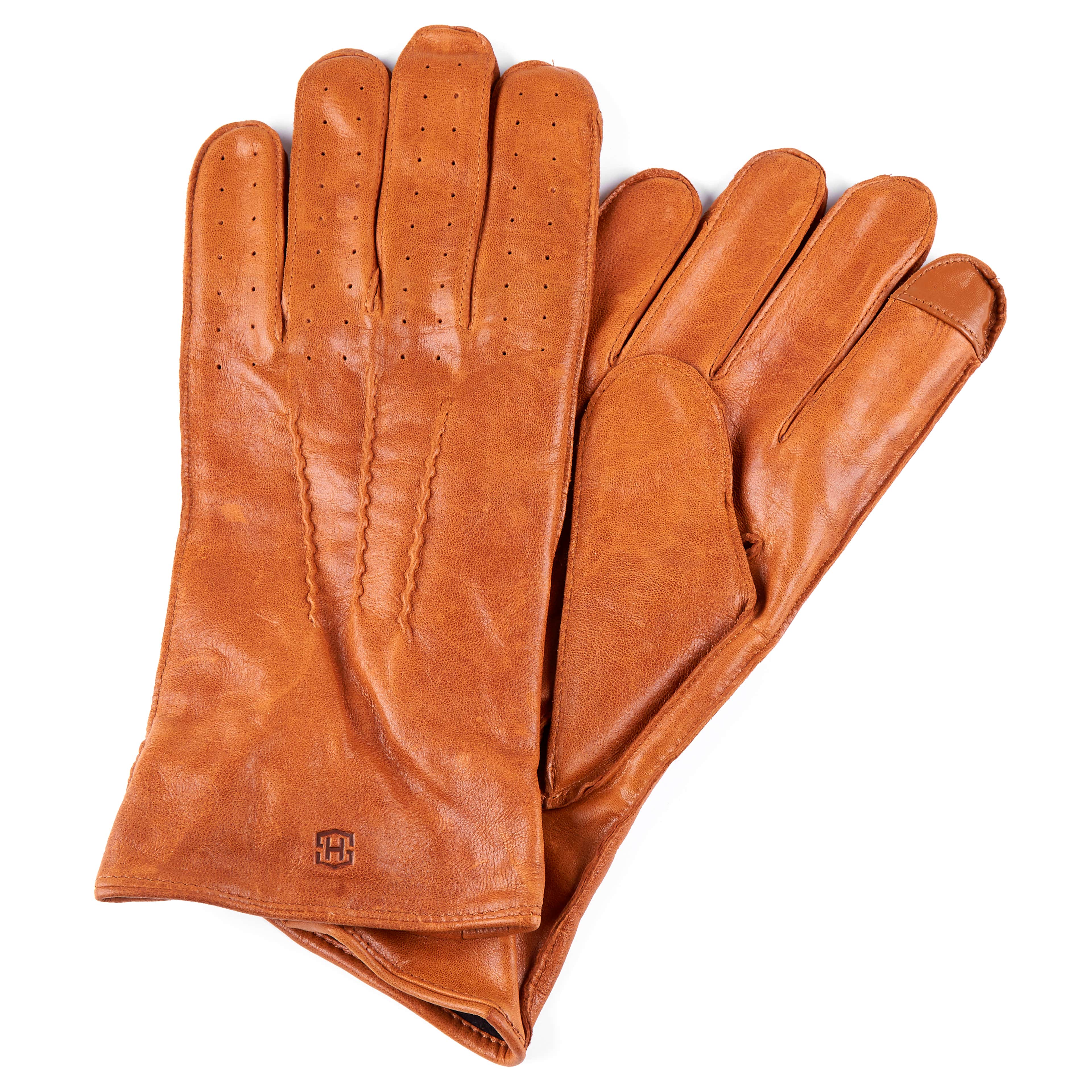 Tan Perforated Leather Gloves