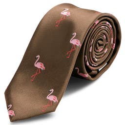 Light Brown & Pink Flamingo Pattern Polyester Tie