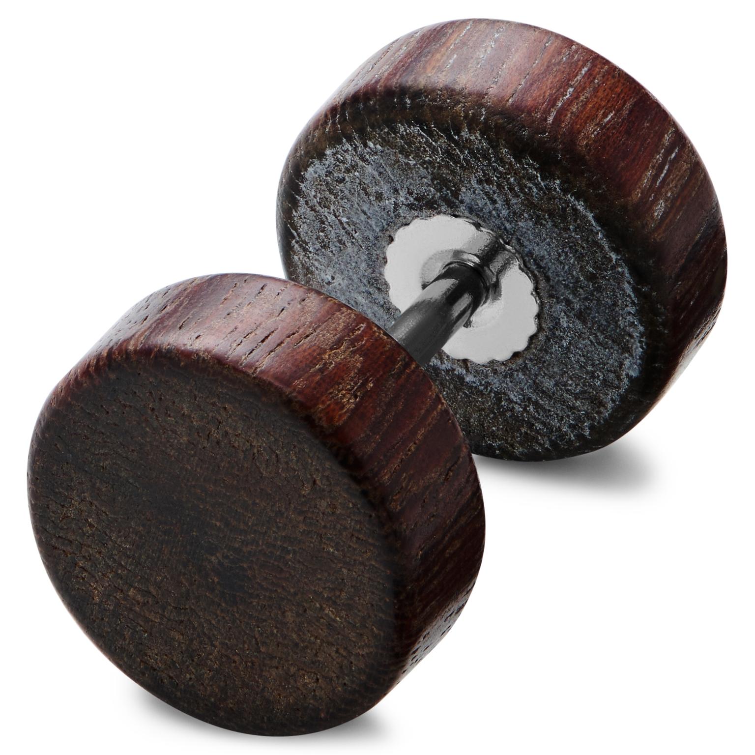 Satago | Pendiente falso plug de acero inoxidable y madera de roble rojo de 10 mm Satago | Pendiente falso plug de acero inoxidable y madera de roble rojo de 10 mm