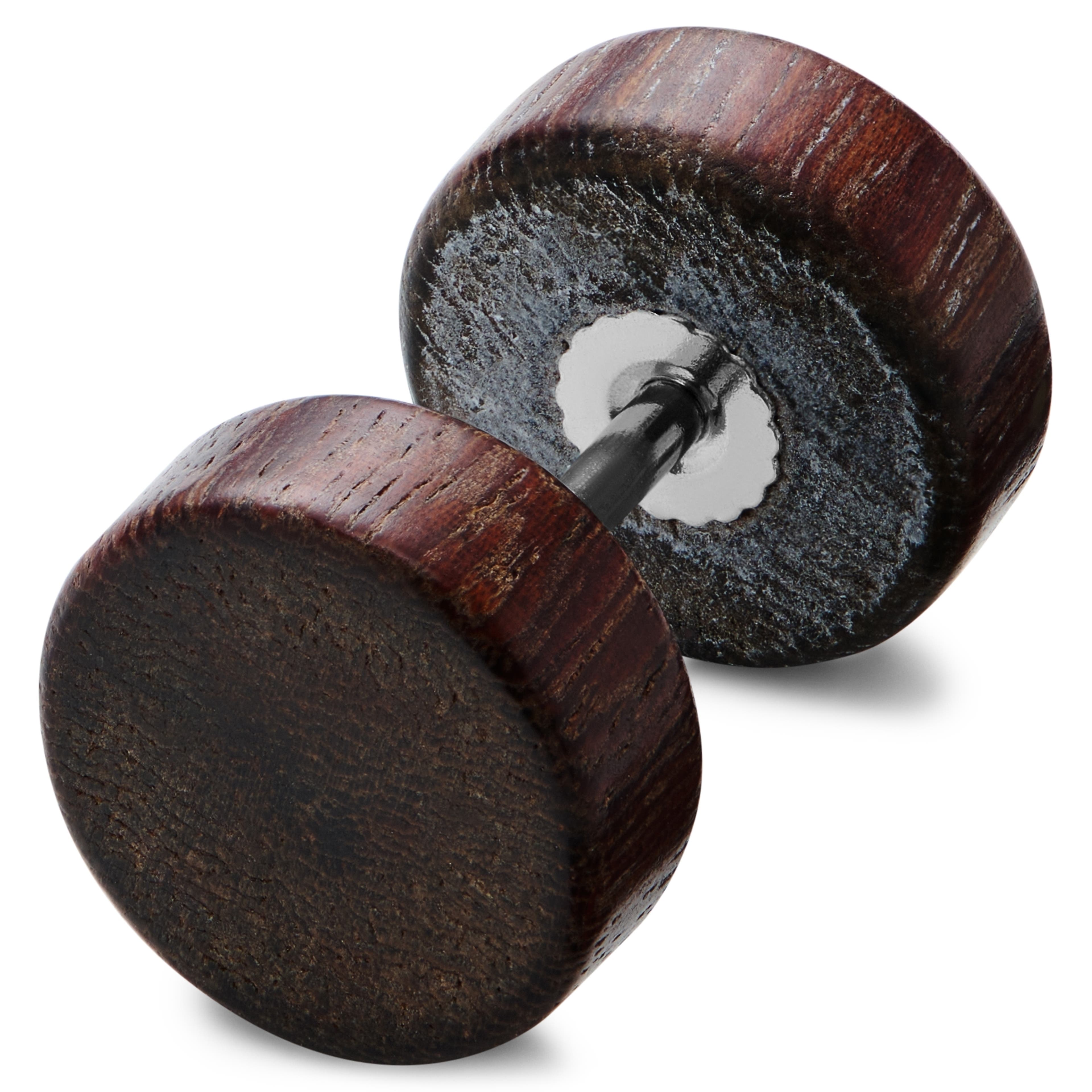 Satago | 3/8" (10 mm) Red Oak & Stainless Steel Faux Plug Stud Earring