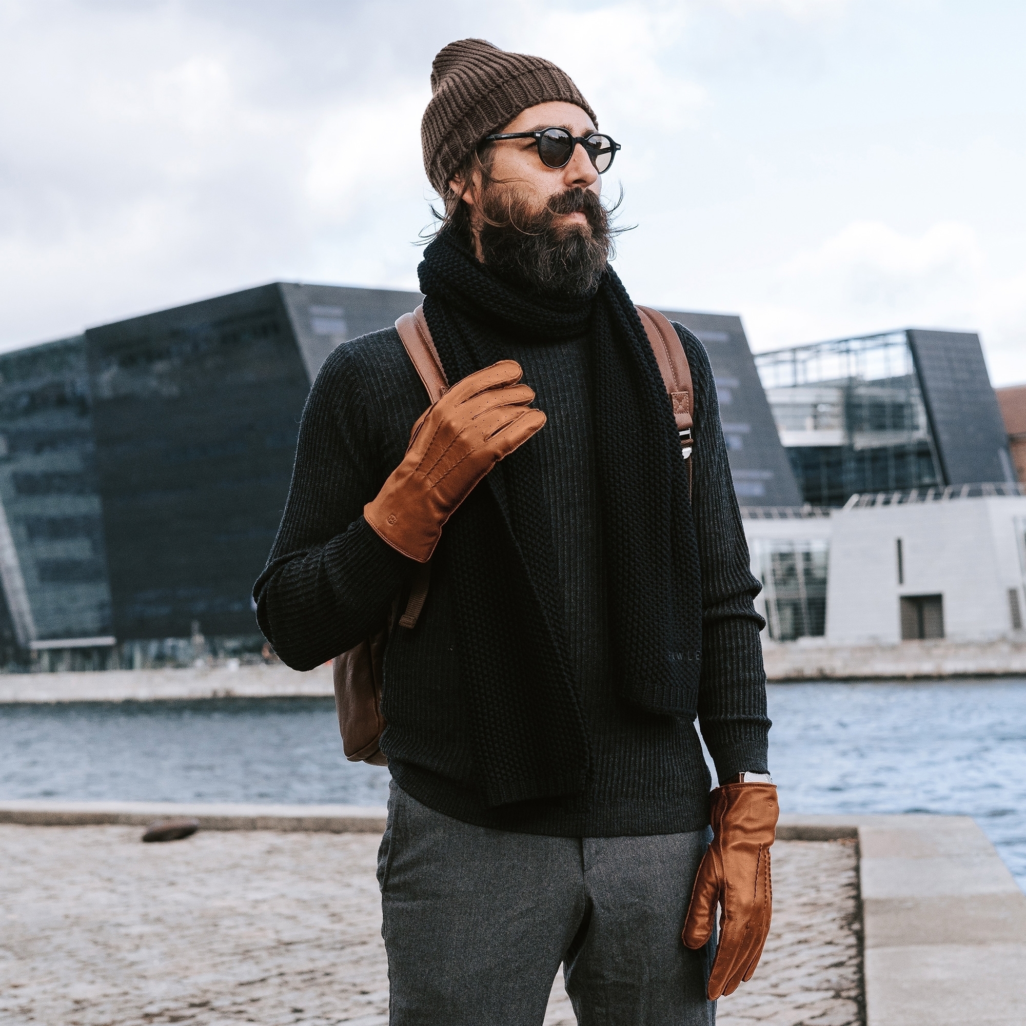 Cuffed Tan Perforated Touchscreen Compatible Sheep leather Gloves - 4