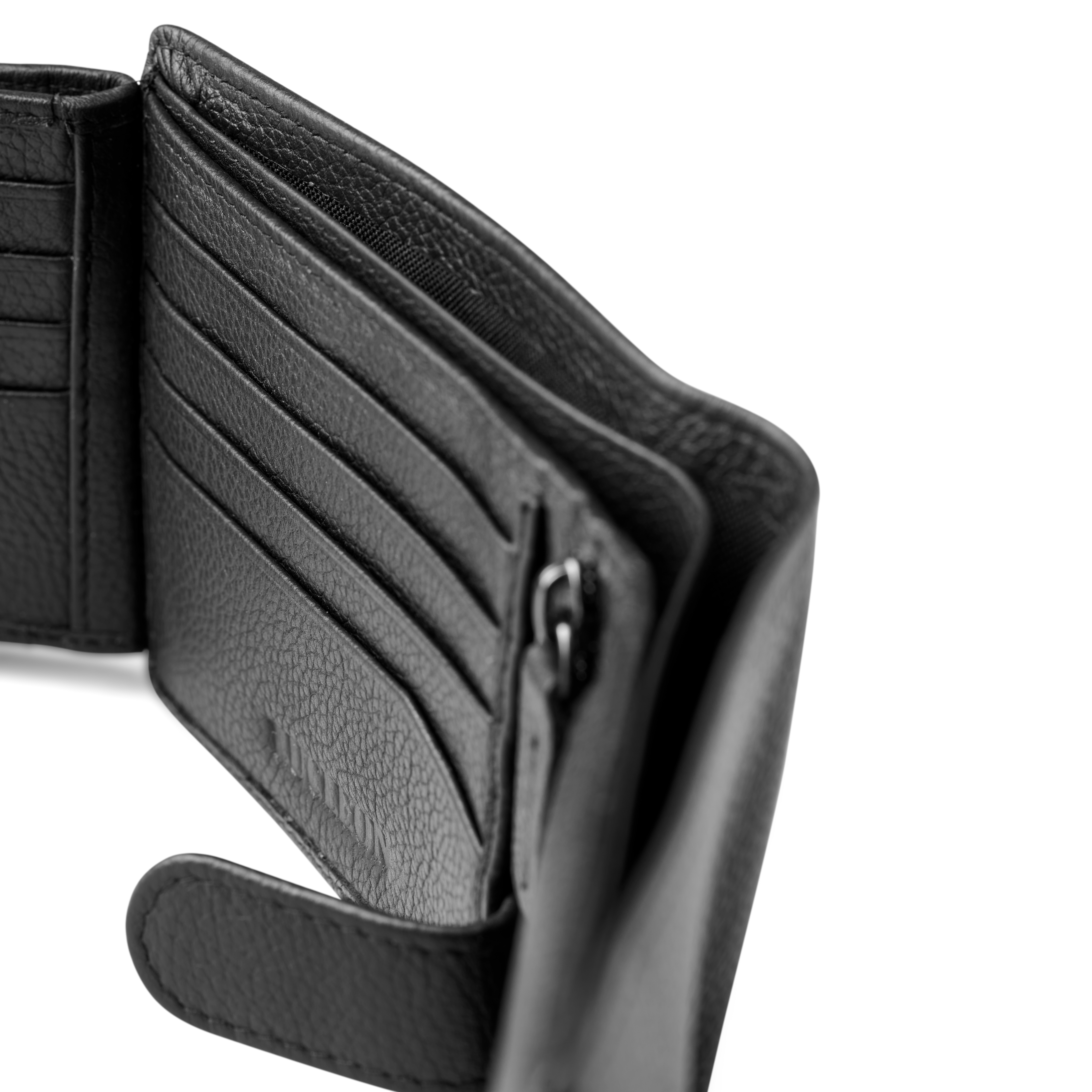 Black Full-Grain RFID-blocking Leather Wallet with Button