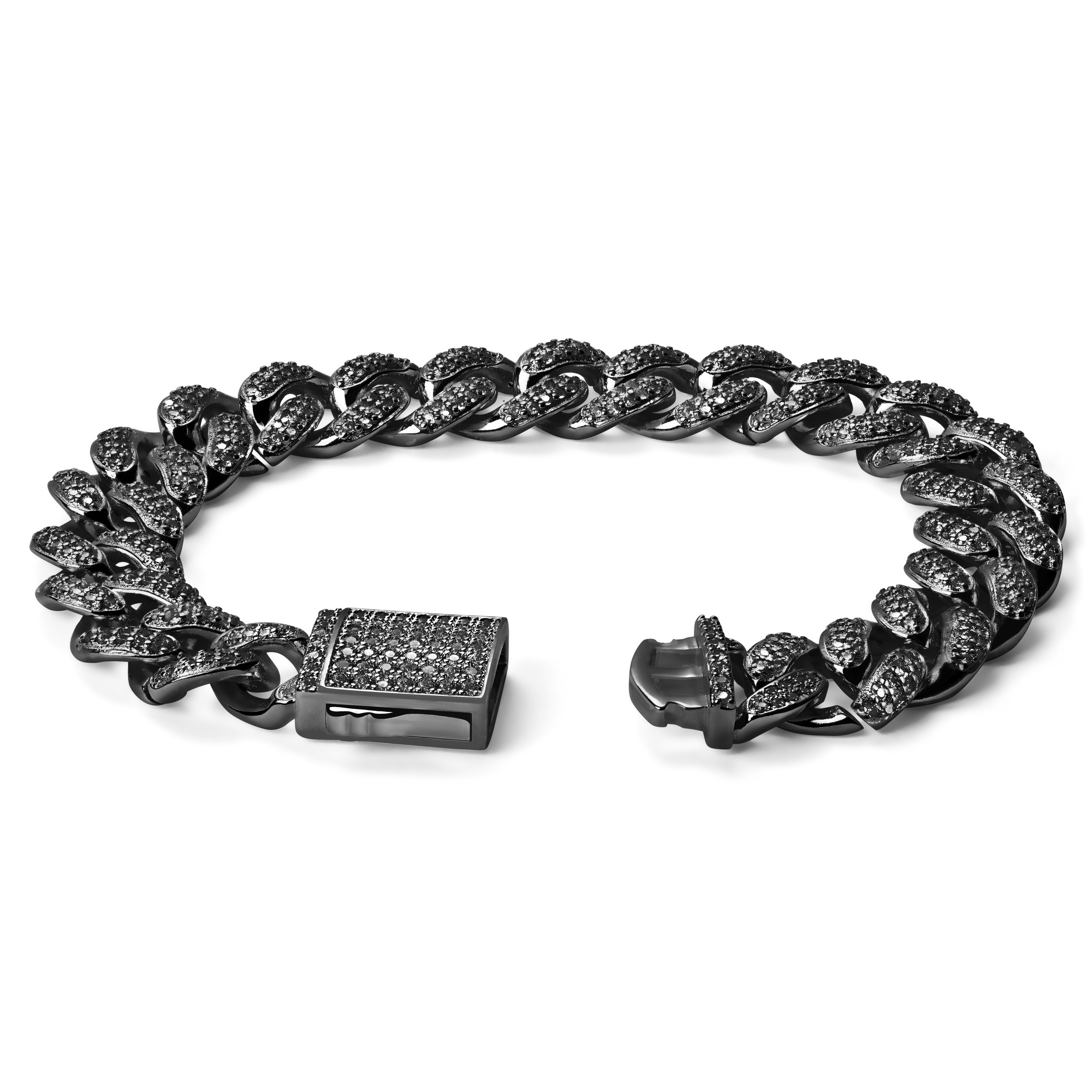Nicos | 1/2" (12 mm) Iced Black Cuban Chain Link Zirconia Bracelet - 2