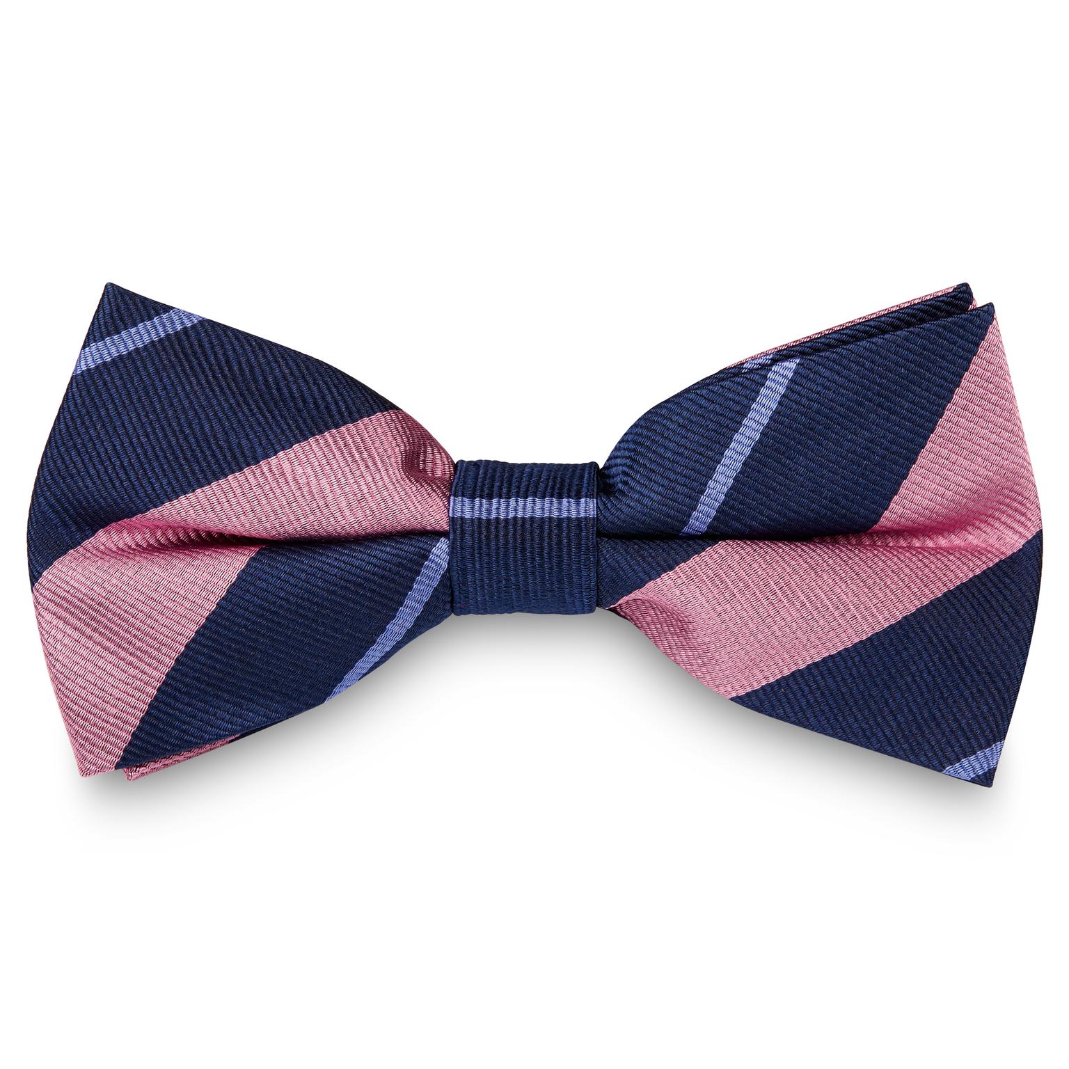 Pink & Pastel Blue Stripe Navy Silk Pre-Tied Bow Tie Pink & Pastel Blue Stripe Navy Silk Pre-Tied Bow Tie