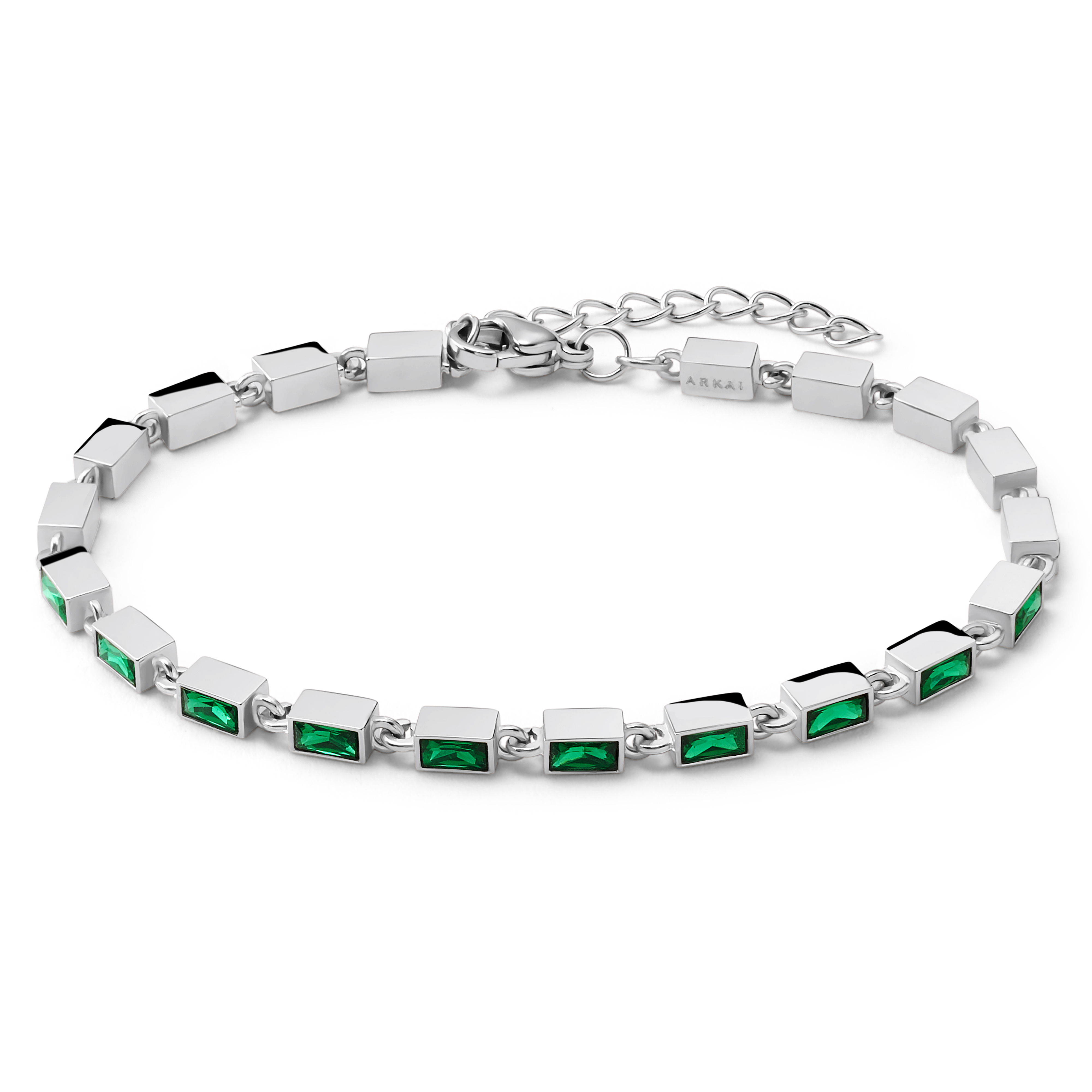 Facet | Silvertonat armband med smaragdgröna kristallglasstenar - 2
