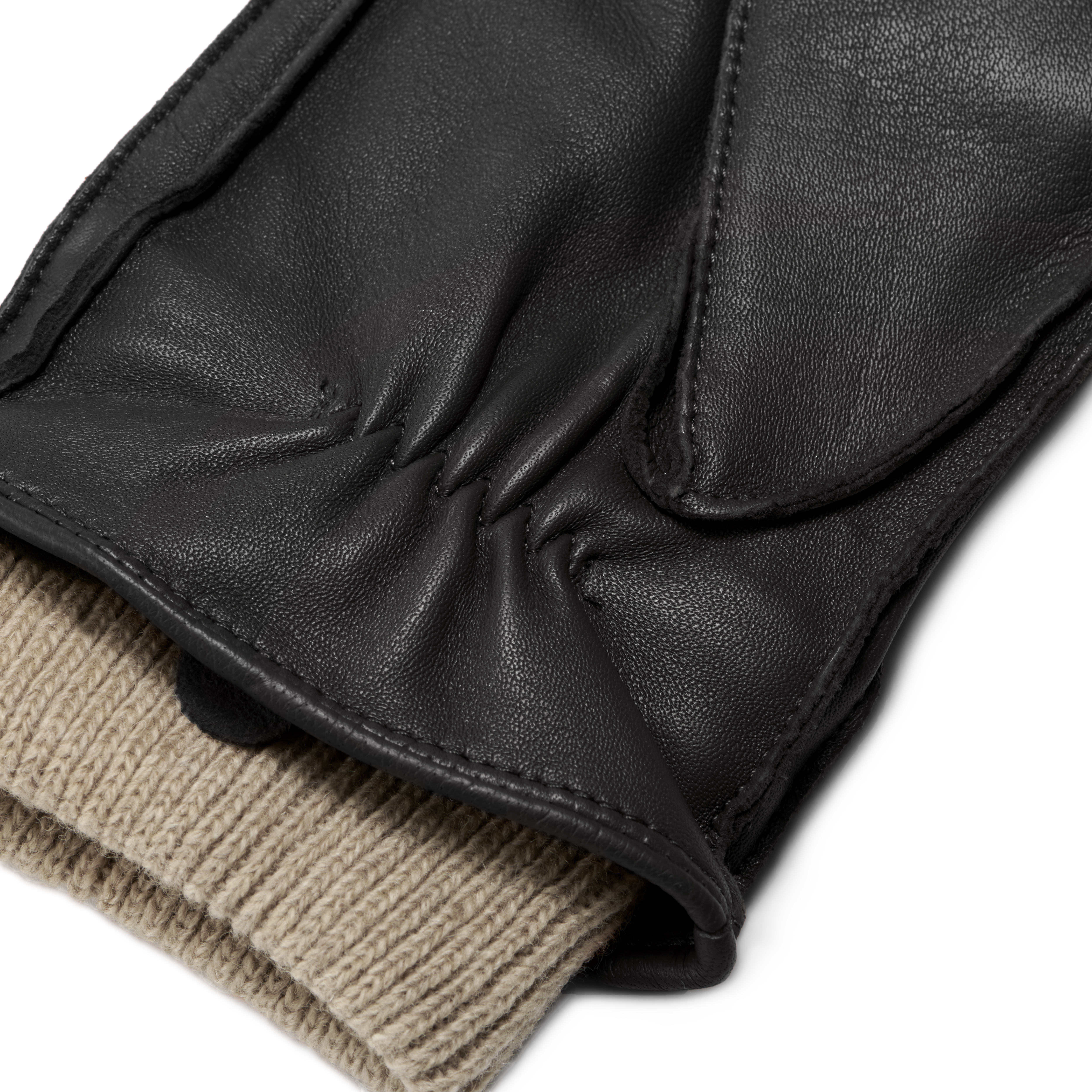 Sweater Cuffed Black Touchscreen Compatible Sheep Leather Gloves - 6