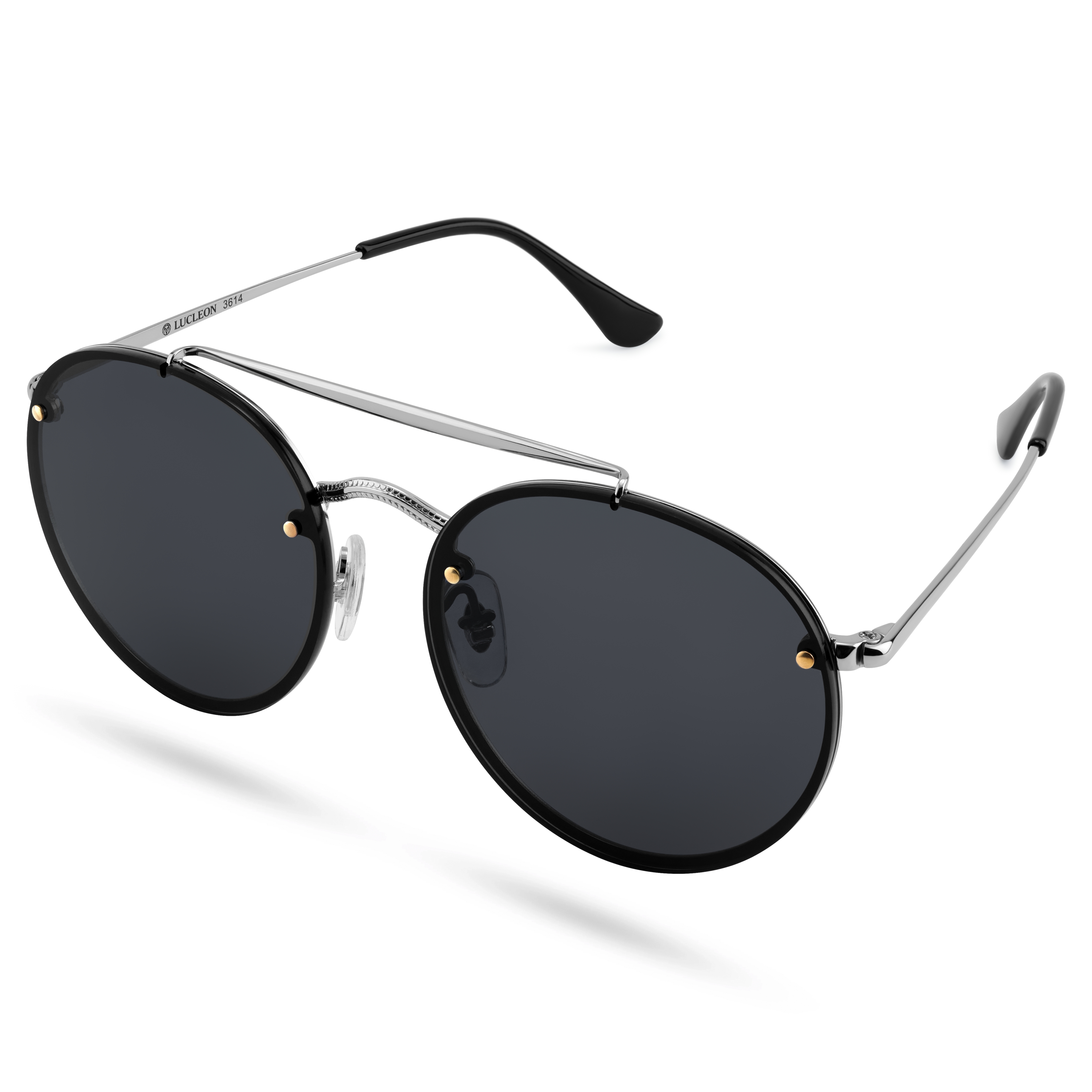 Black round 2024 aviator sunglasses