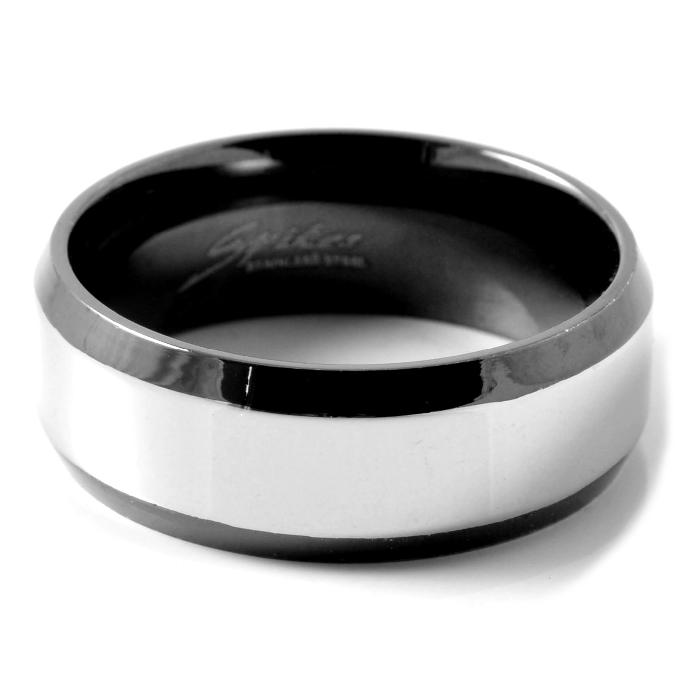 Silberfarbener Stahlring Mit Schwarzen Abschrägungen - 2