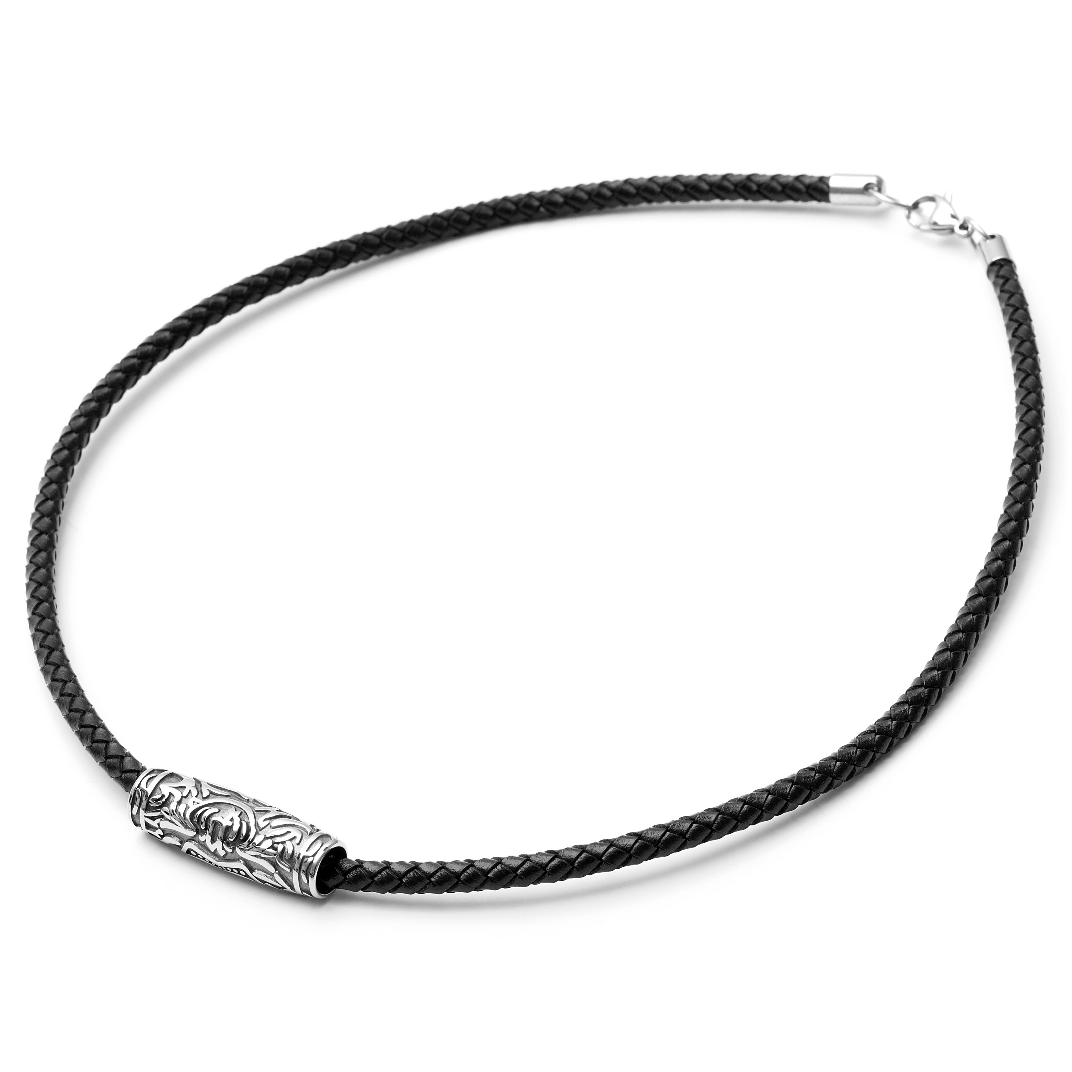 Rune Barrel Black Leather Necklace - 5