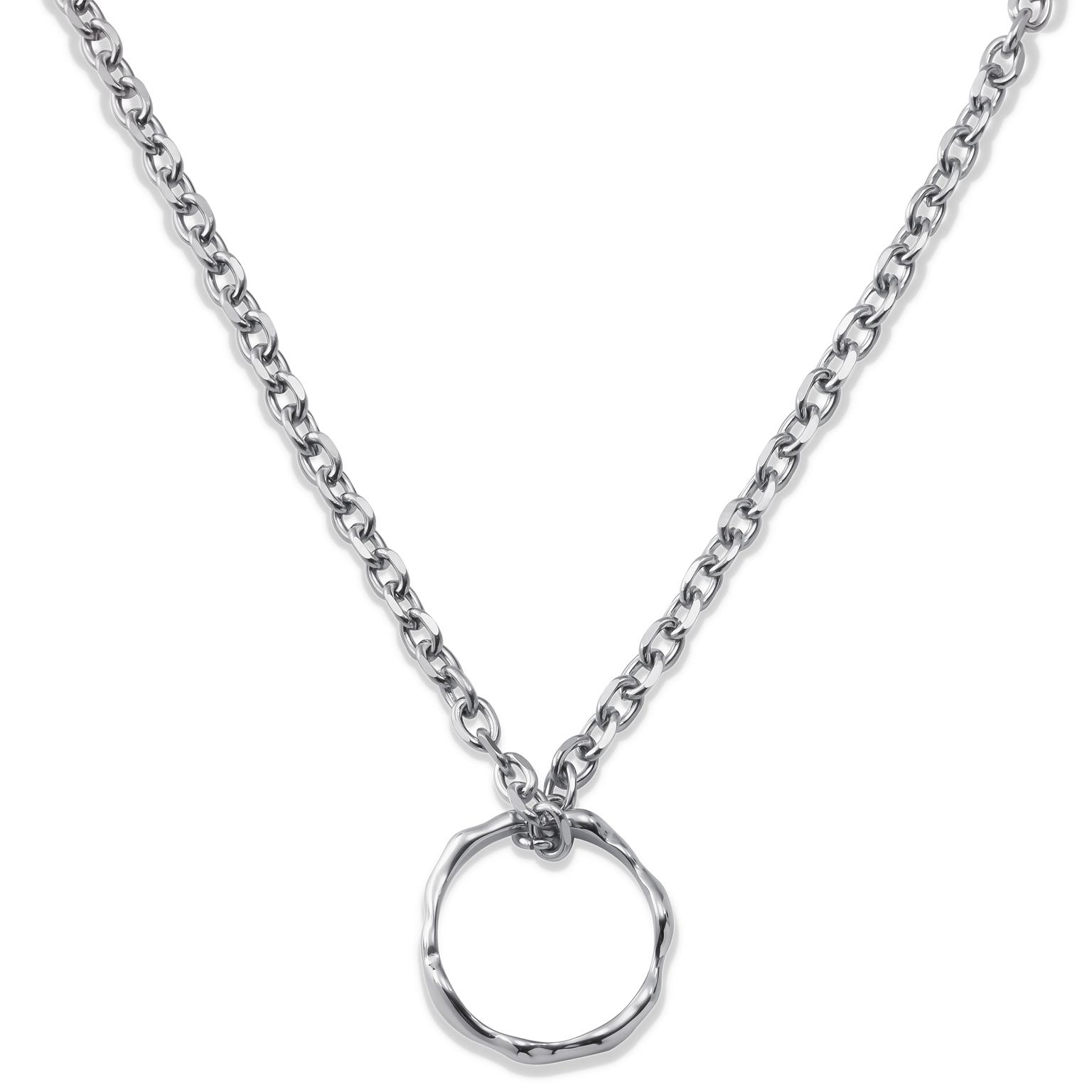 Molten | 4 mm silberfarbene Edelstahl Halskette mit wellenförmigem Ring Anhänger Molten | 4 mm silberfarbene Edelstahl Halskette mit wellenförmigem Ring Anhänger