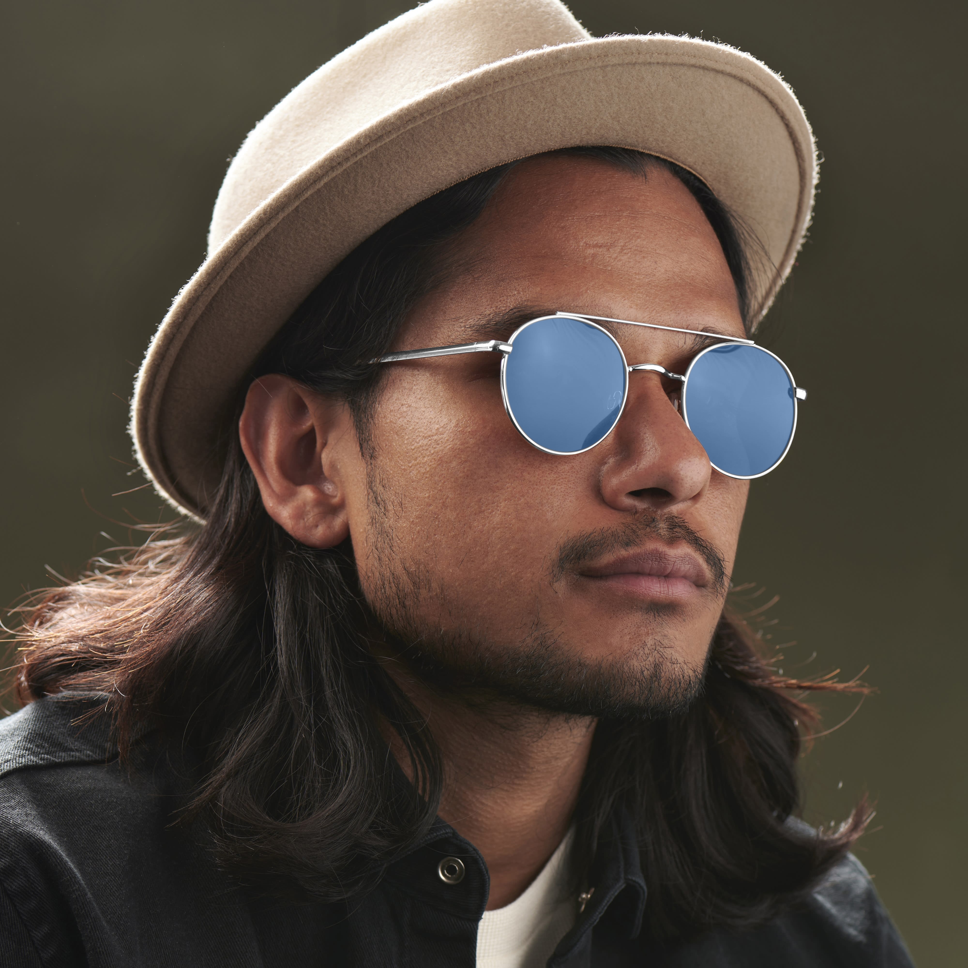 Lunettes de soleil aviateur rondes argentées et bleues Ambit - 2