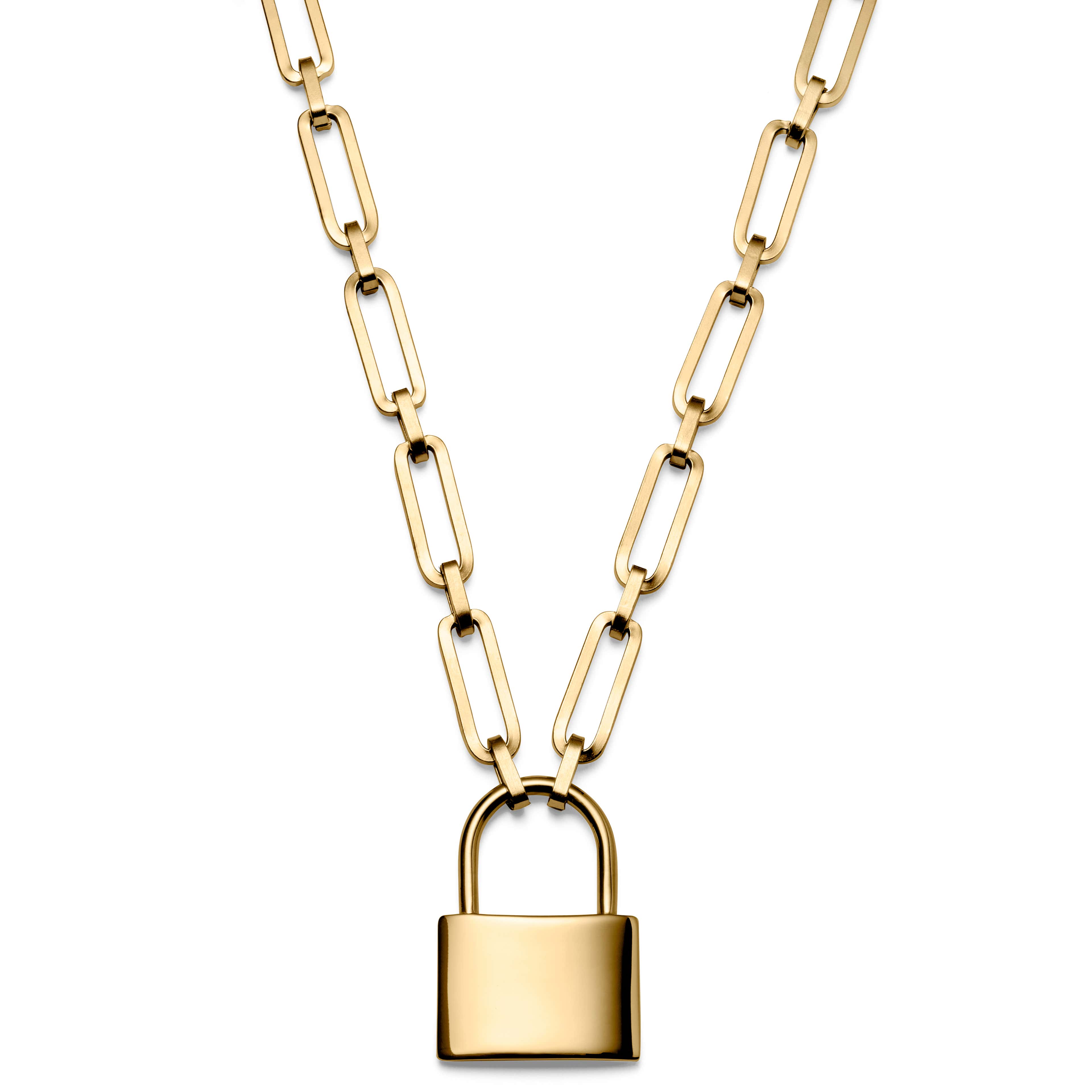 Carter Amager Gold-Tone Cable Chain Necklace with Lock Pendant
